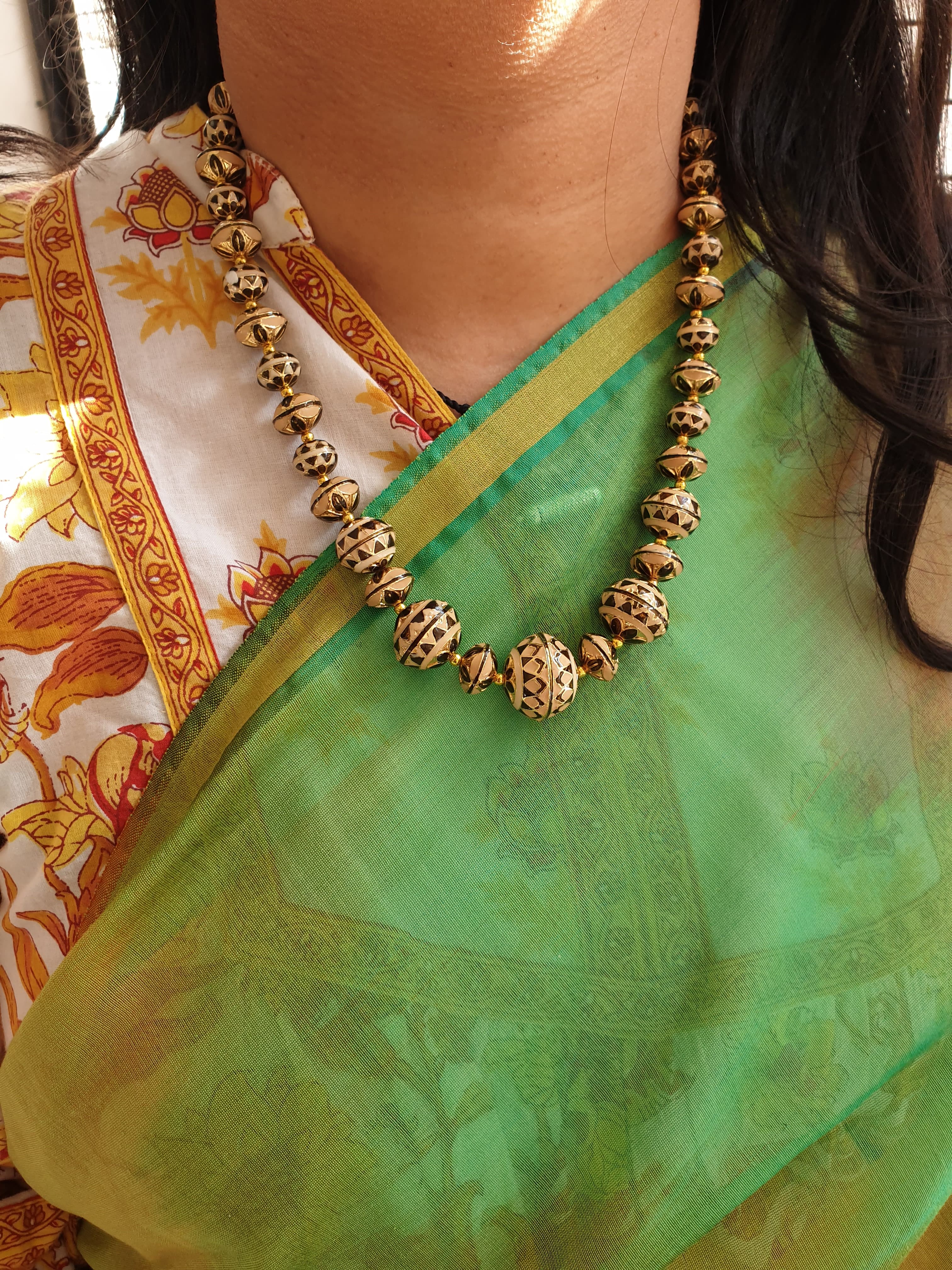 Golden Beige Meenakari Beaded Necklace