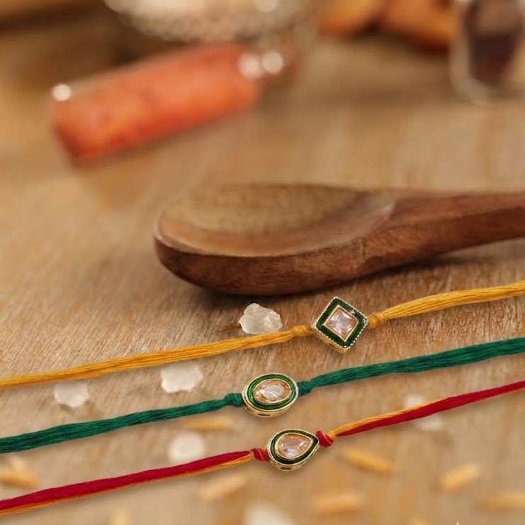 Kundan Rakhi For Bhaiya And Bhabhi (Pack Of Three)