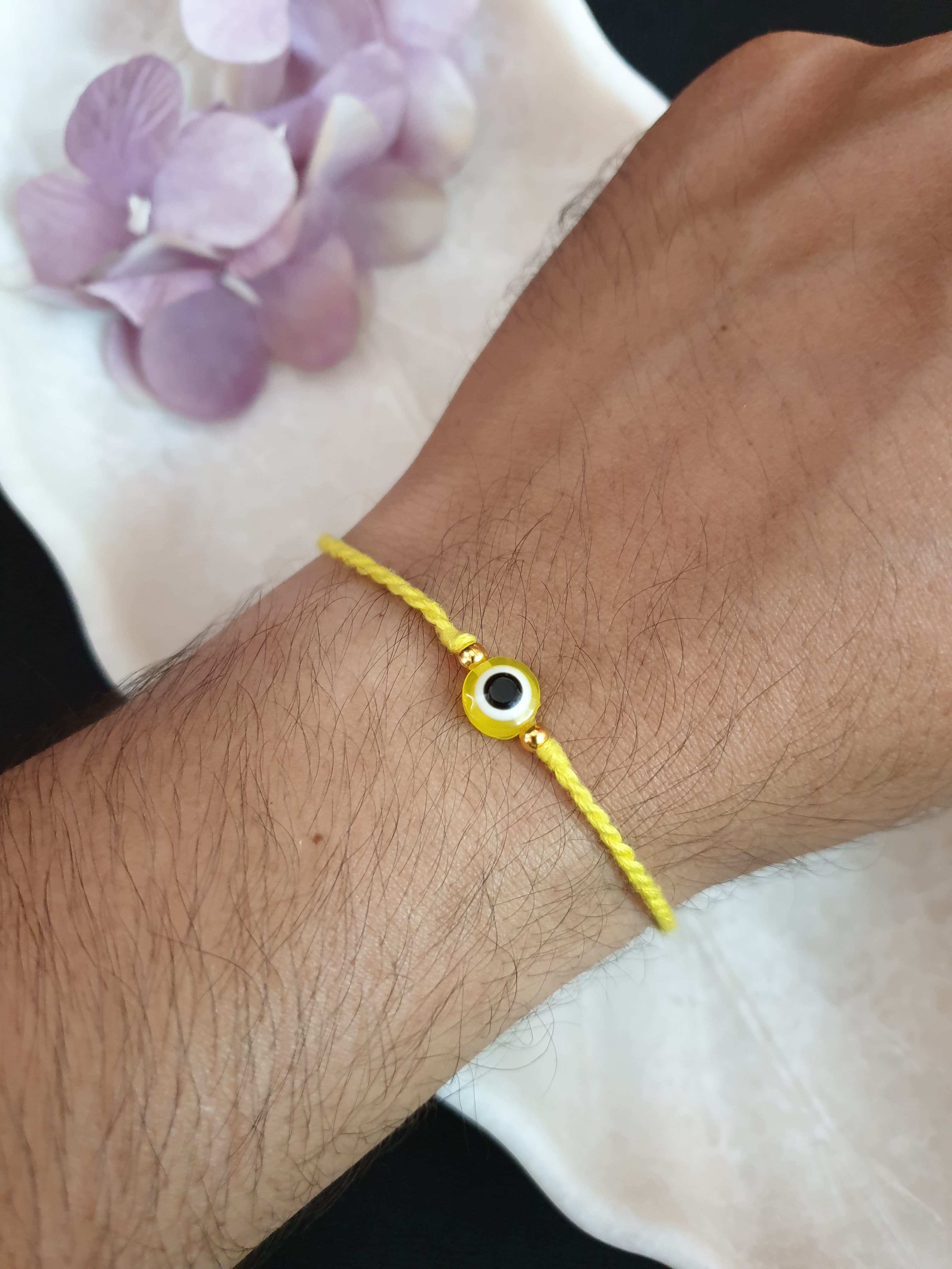 Yellow Evil Eye Protection Thread Tie Bracelet