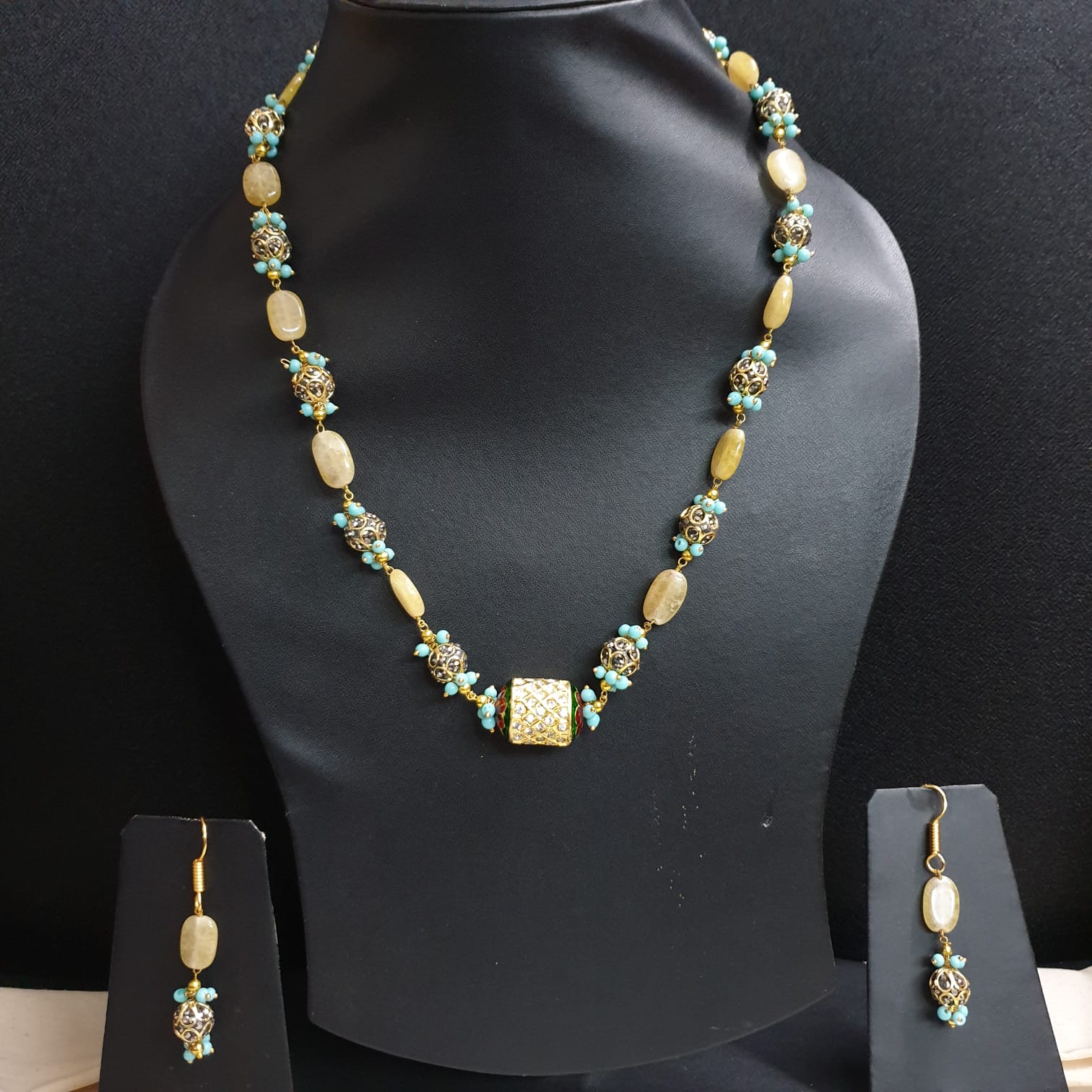 Yellow and Turquoise Antique Bead Necklace
