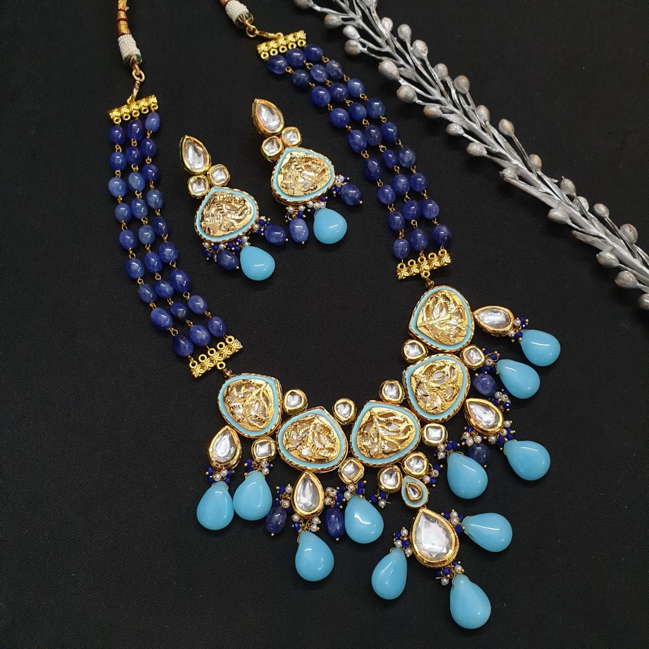 Turquoise Meenakari Kundan Necklace Set