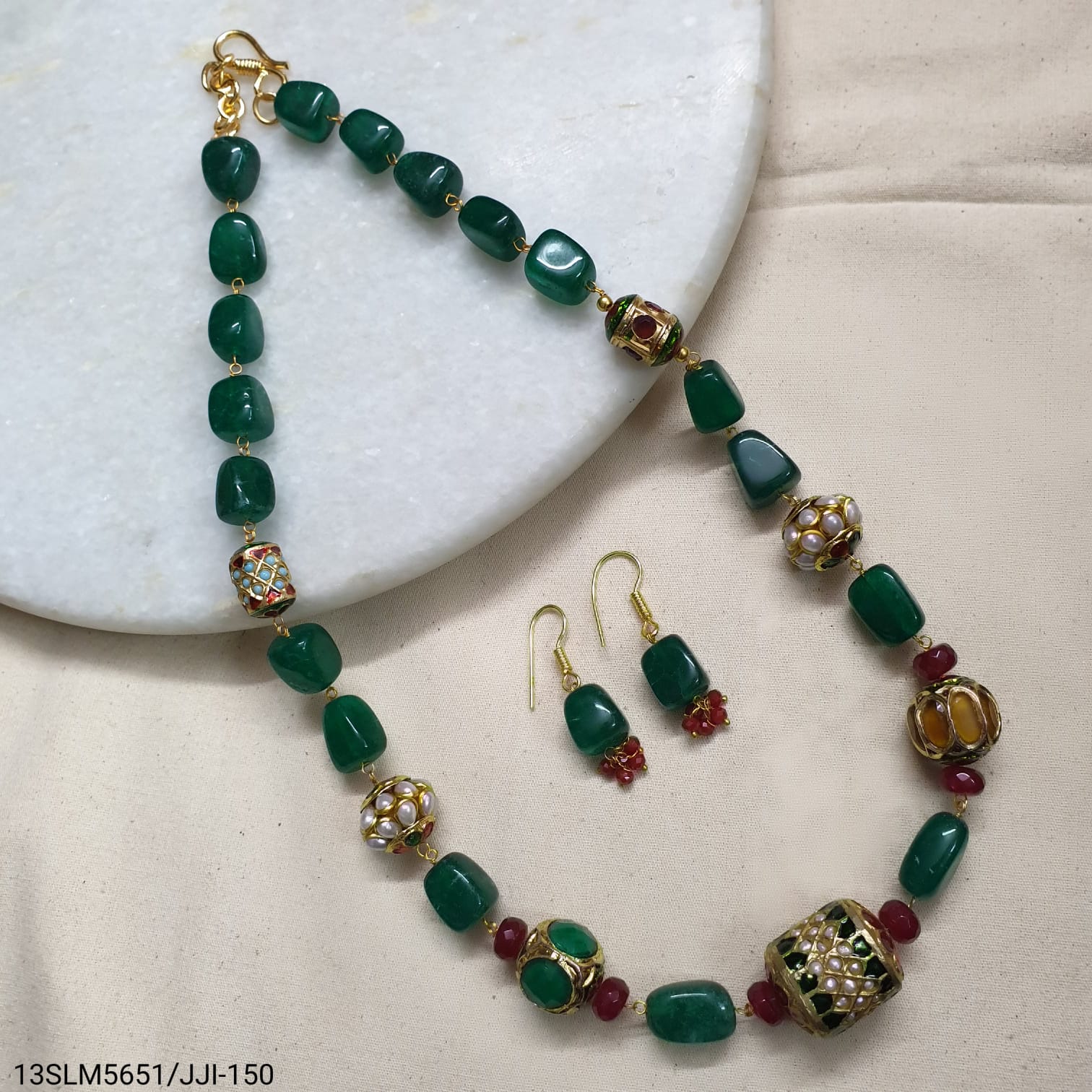 Jadau Beaded Emerald Color Necklace