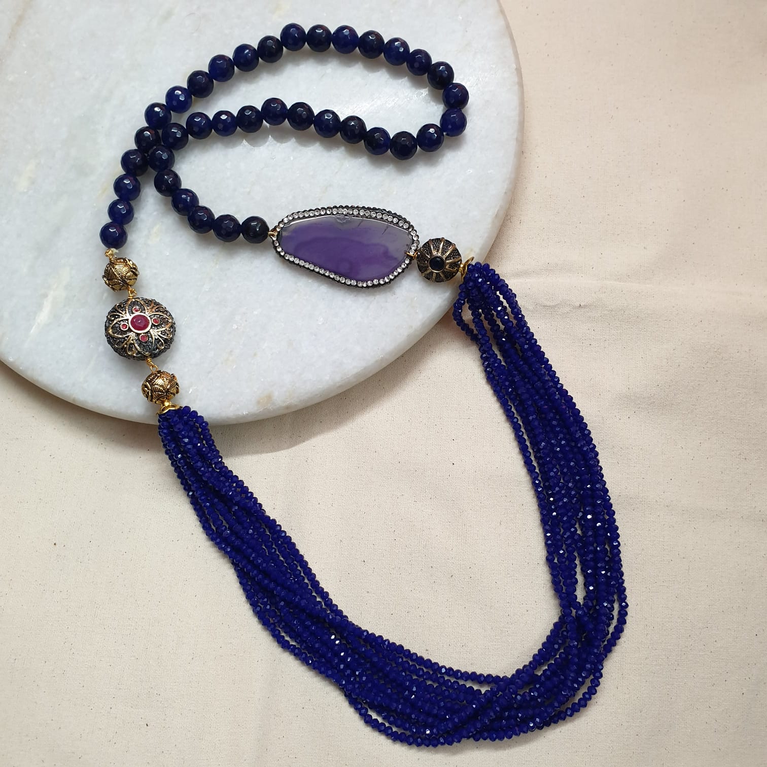 Antique and Blue Beaded Necklace Set