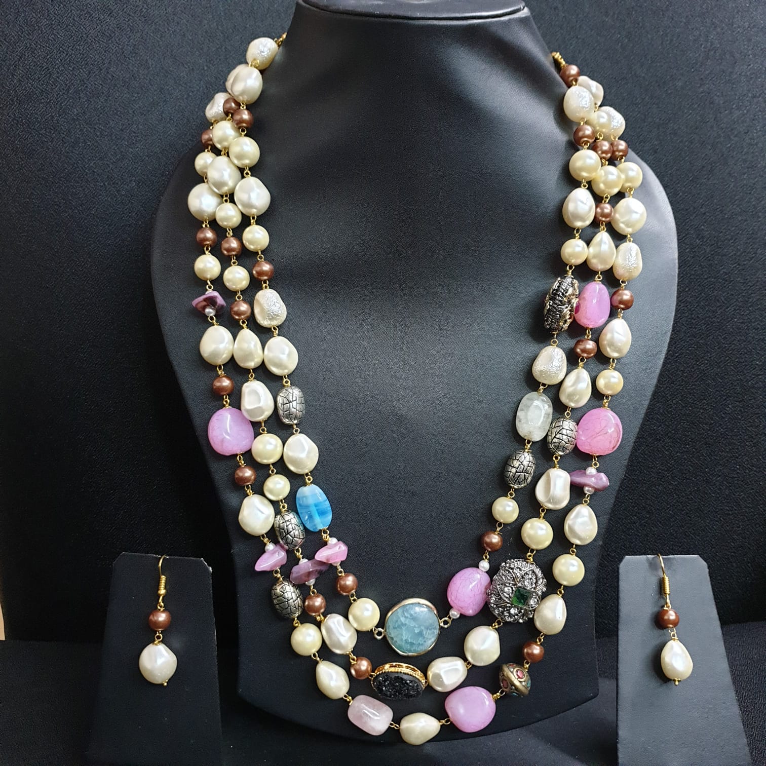 Multi Layered Contemporary Necklace with Earrings