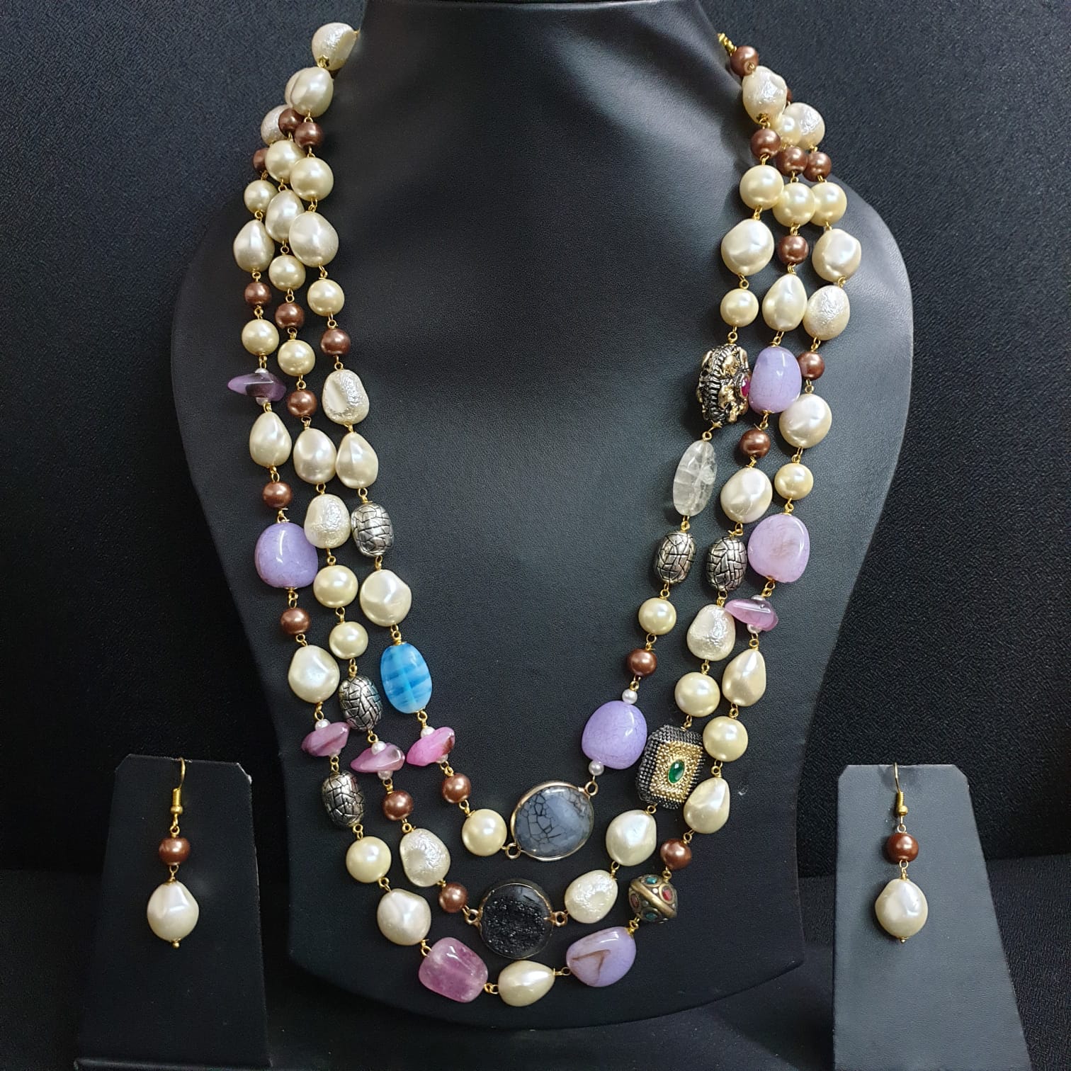Multi Beaded Contemporary Necklace with Earrings