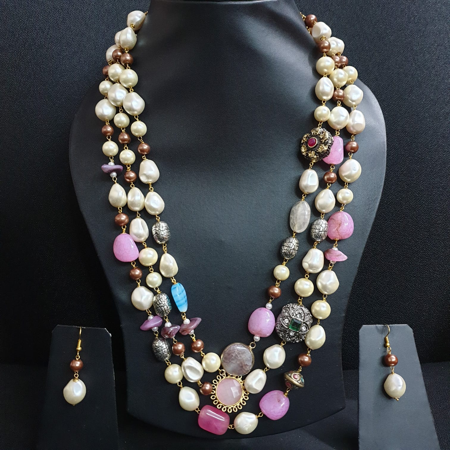 Designer Multi Beaded Contemporary Necklace with Earrings