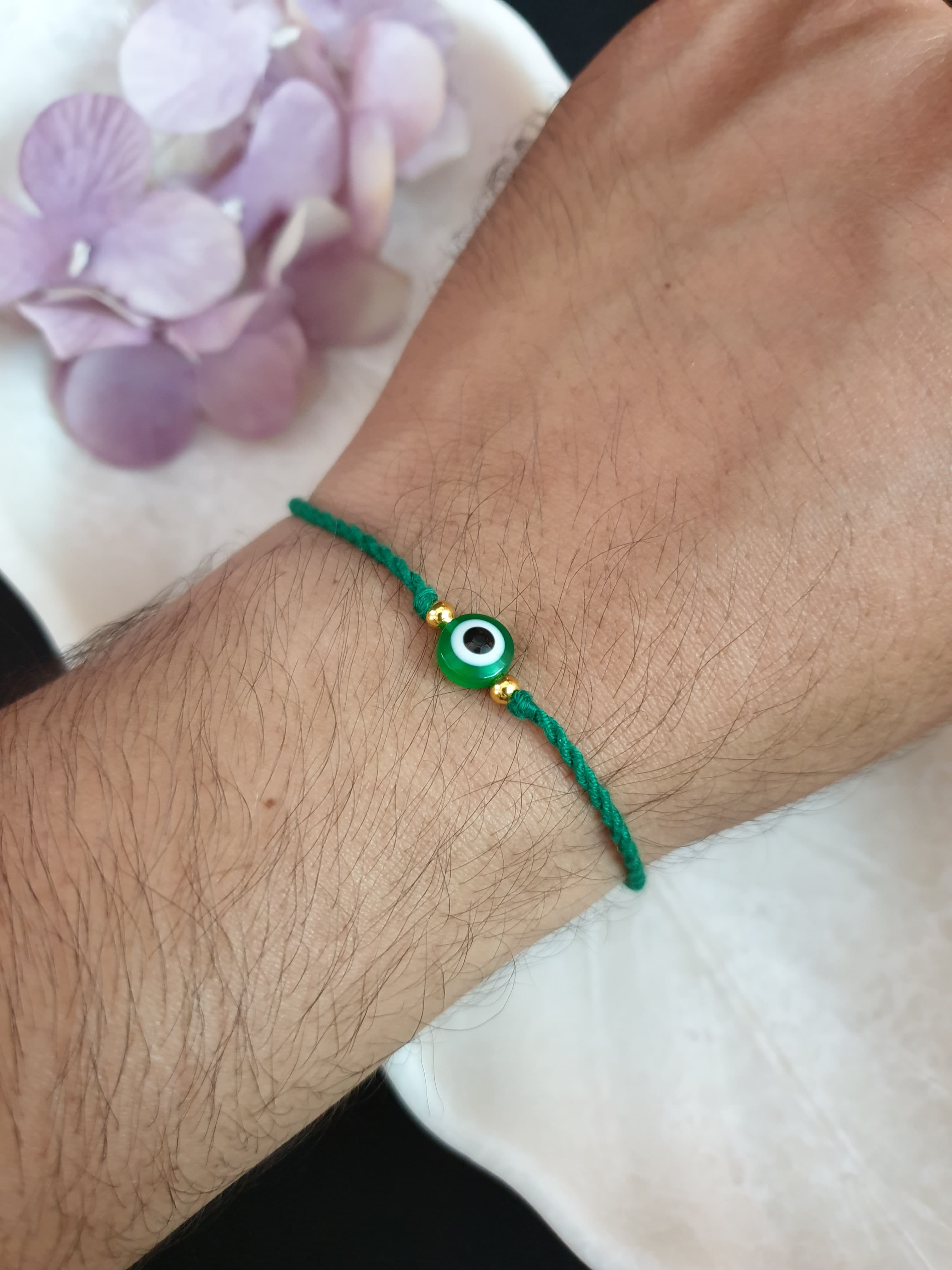 Green Evil Eye Protection Thread Tie Bracelet