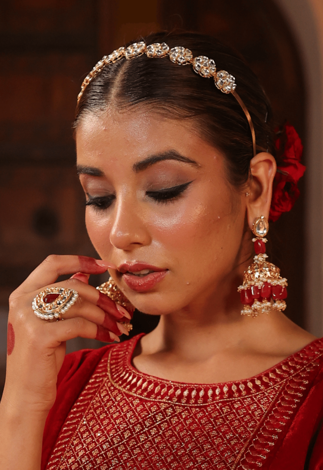 Combo Kundan jhumki earrings with kundan ring