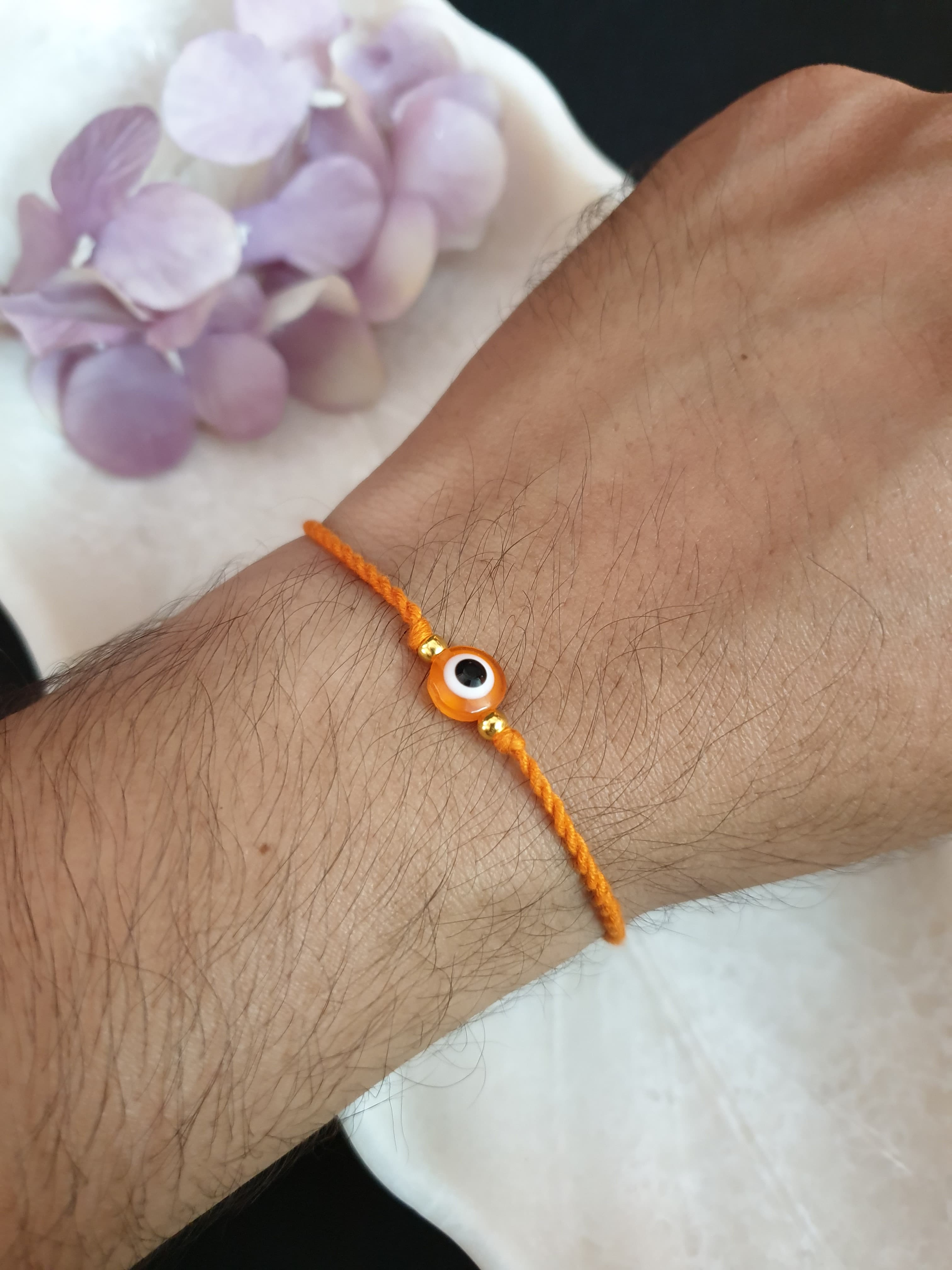 Orange Evil Eye Protection Thread Tie Bracelet