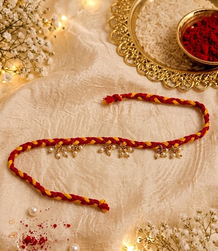 Red Yellow Moli Braided Pearls Rakhi