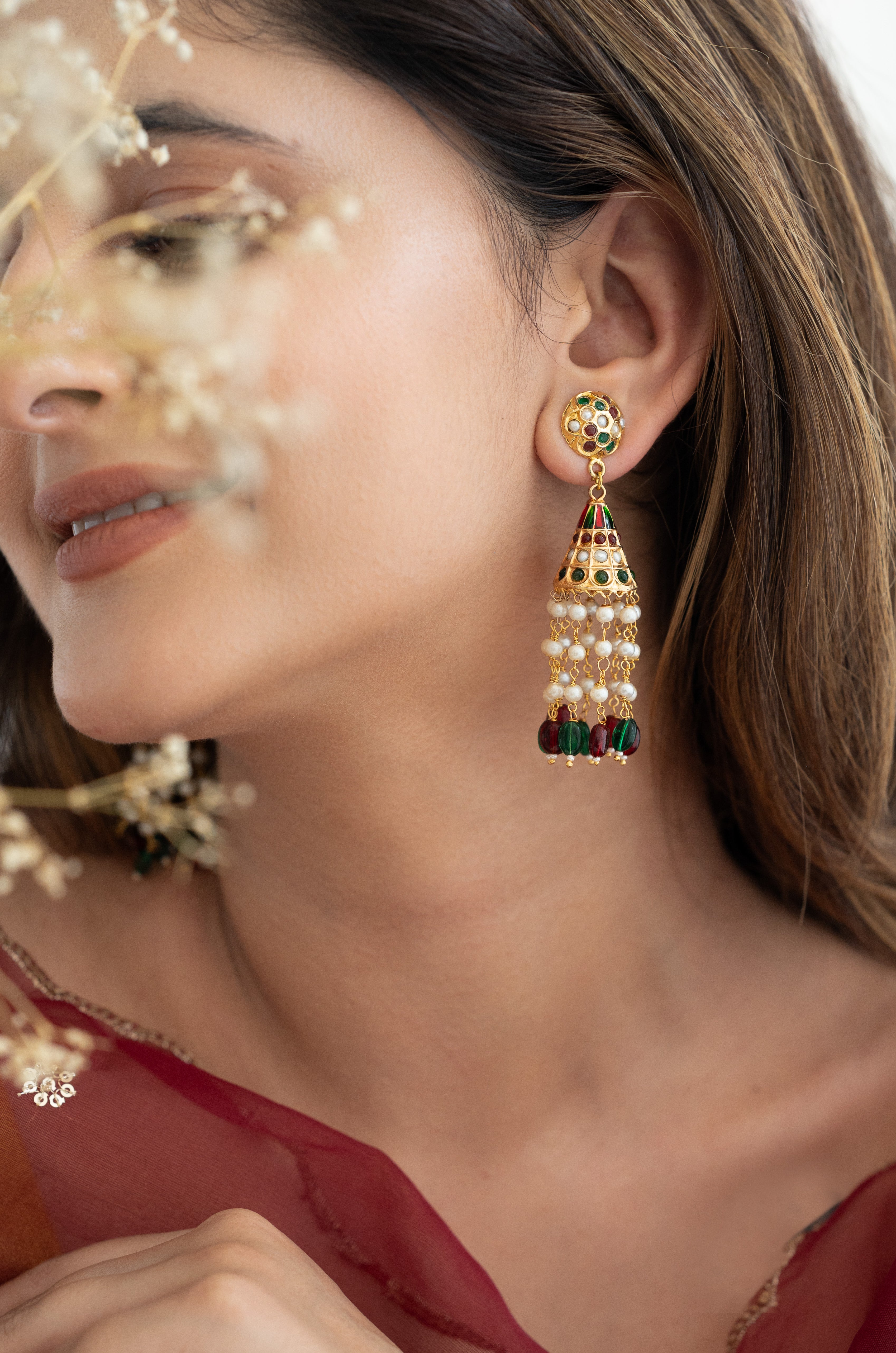 Gold Tone Multi Jadau Jhumki Earrings