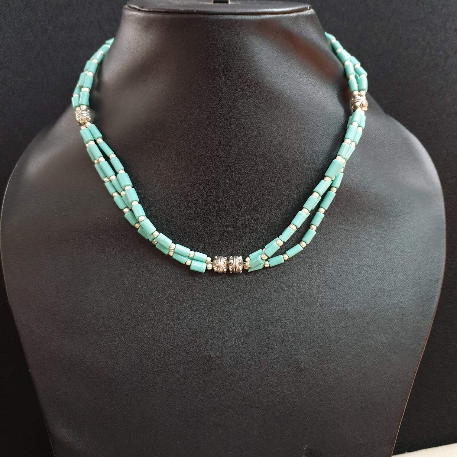 Turquoise Silver Beaded Necklace
