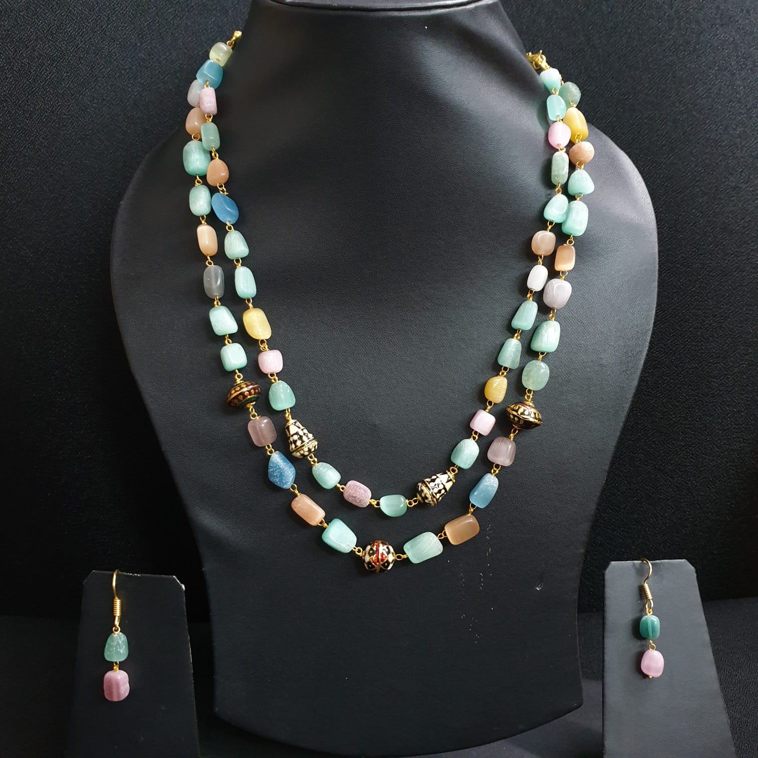 Multi Color Necklace With Traditional Beads and Earrings