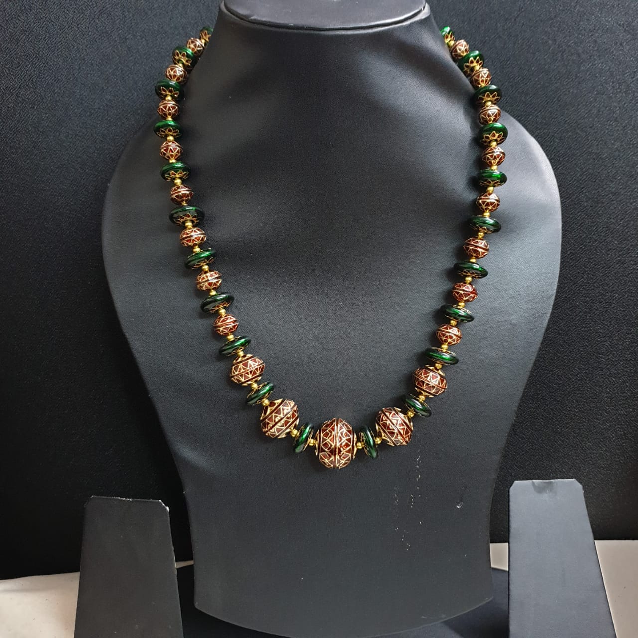Maroon Green Meenakari Bead Necklace