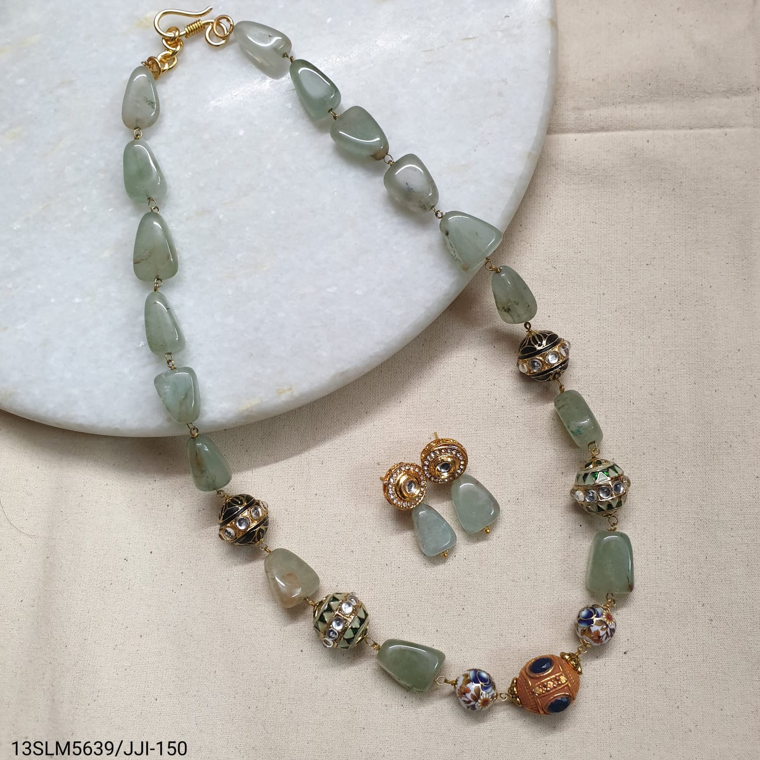 Fancy Stone Beaded Necklace With Earrings
