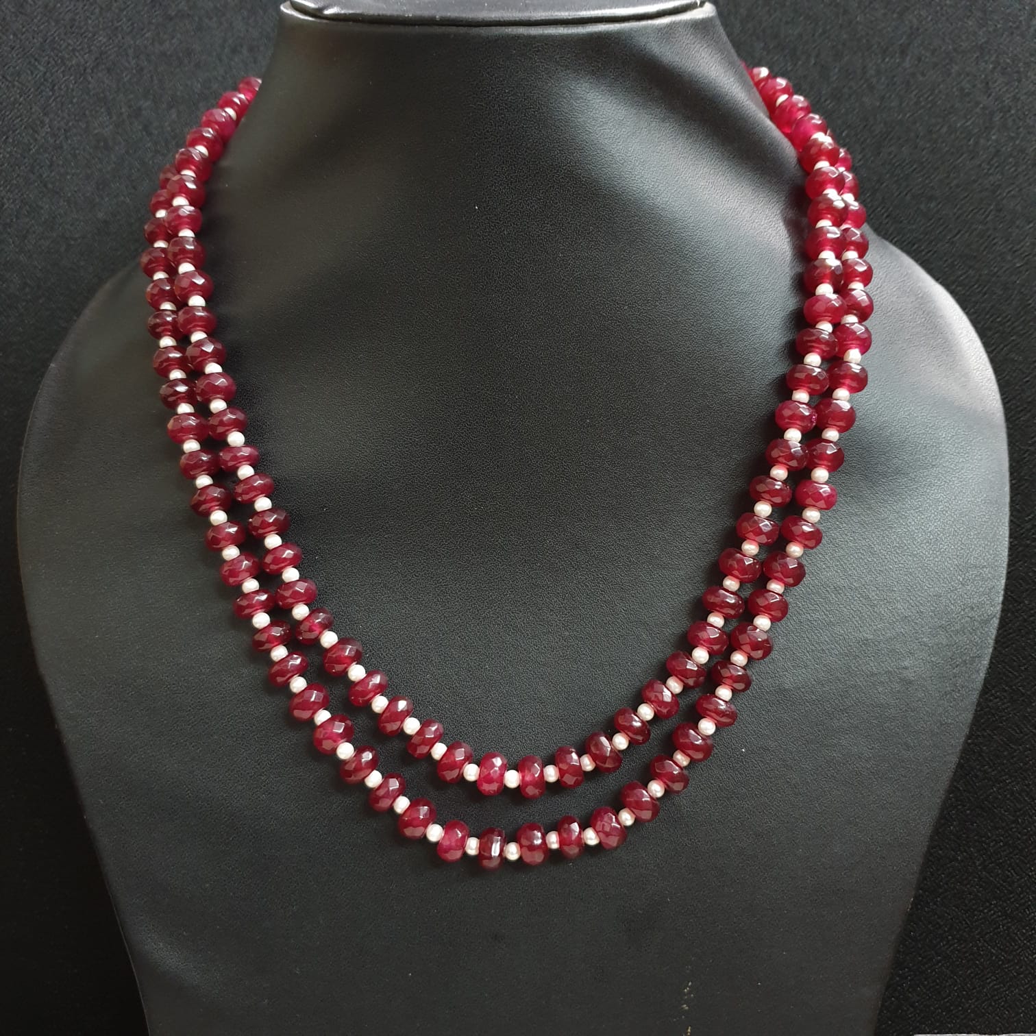 Ruby Color Faceted Bead Necklace