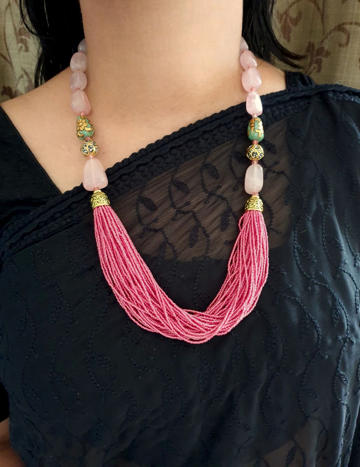 Fushcia Pink Seed Bead Necklace Set