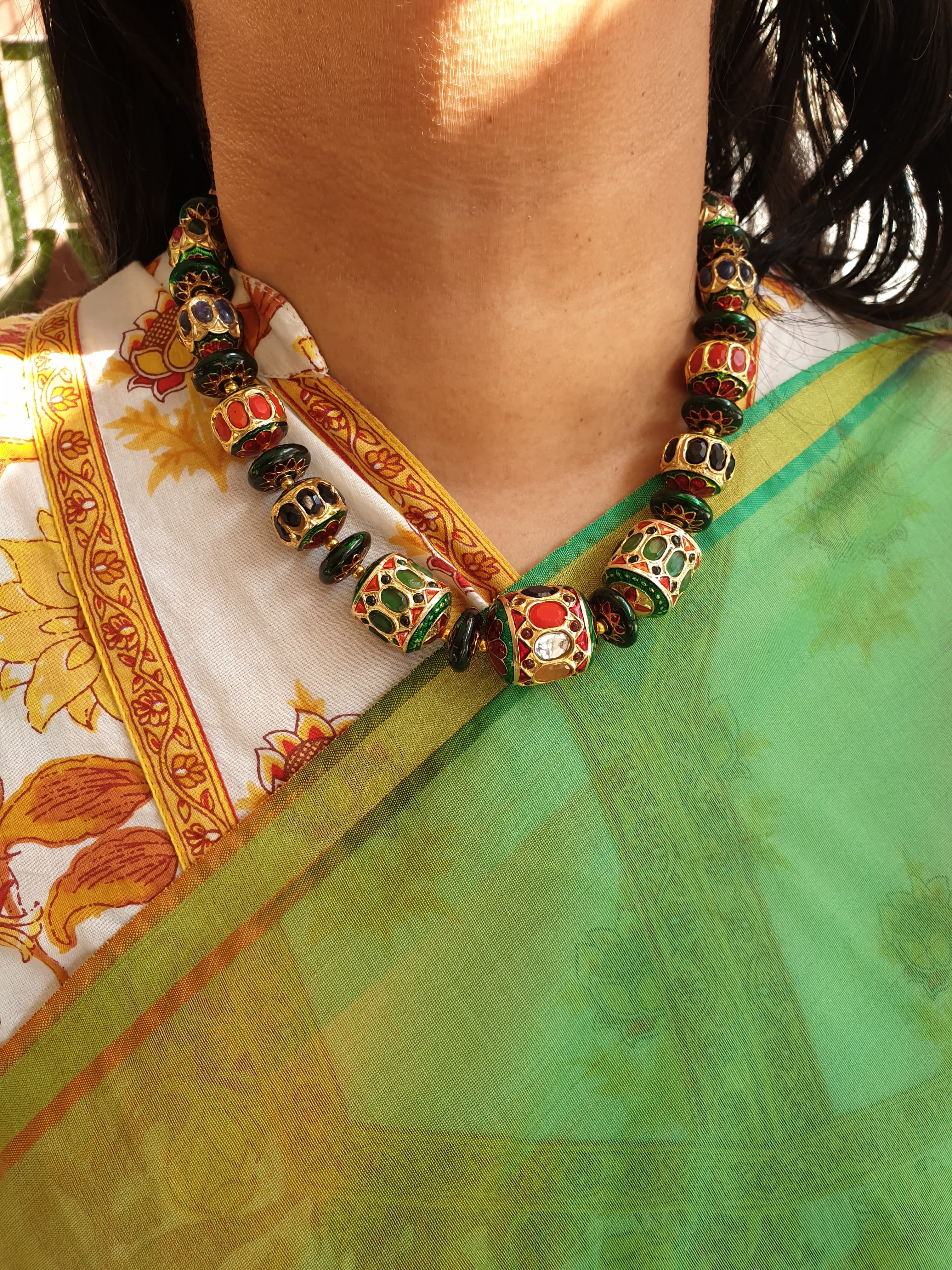 Jadau Multicolor Disc Bead Necklace