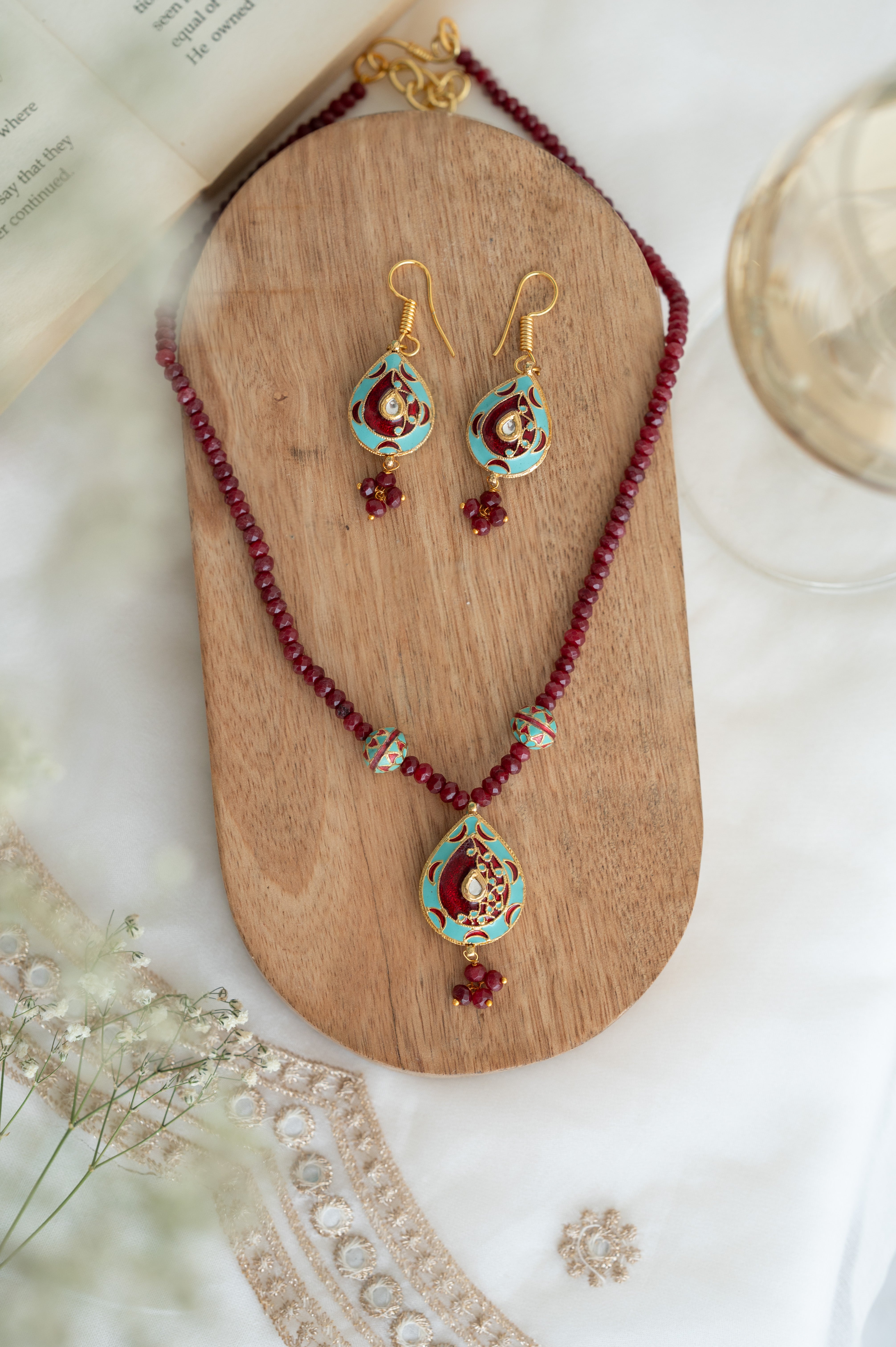Handcrafted Enamel Meenakari Pendant Necklace and Earring Set