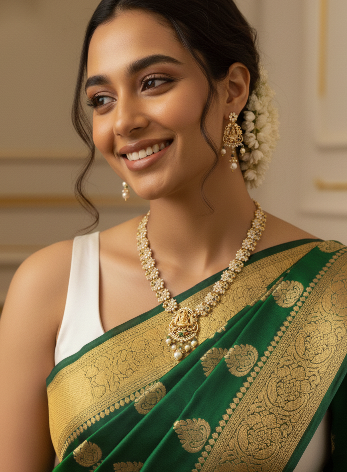 Gold Tone South Indian Temple Jewelry Necklace Set