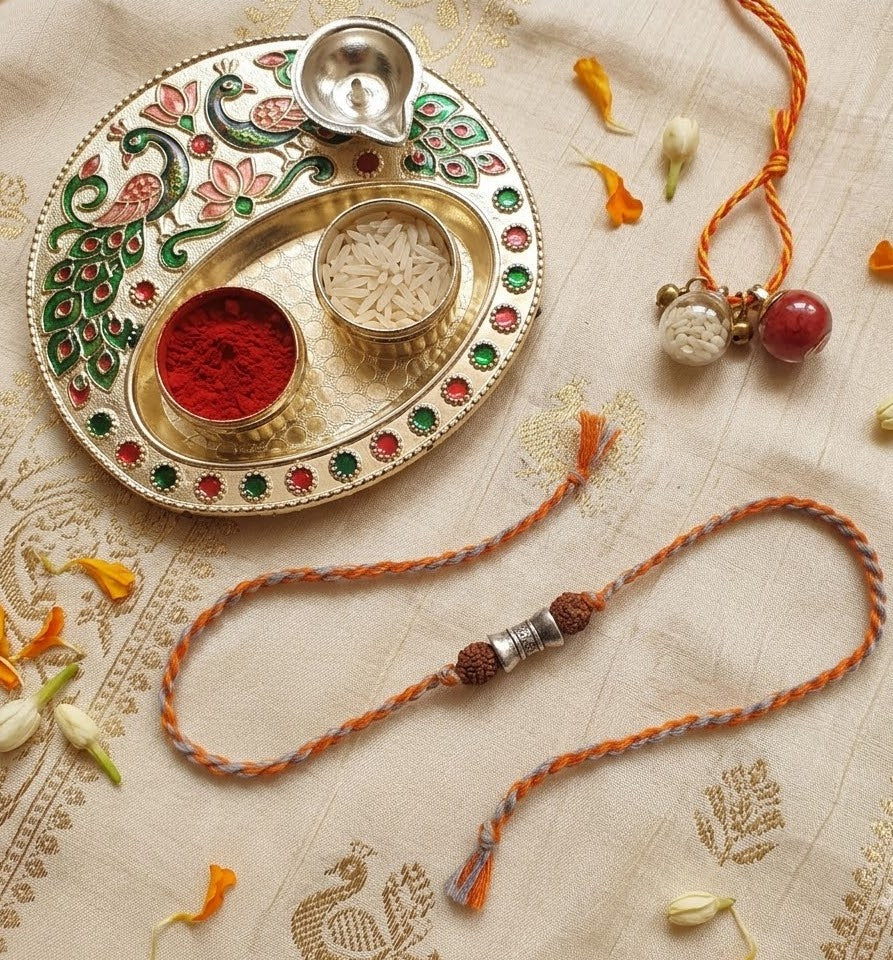 Silver LookaLike Beads Rudraksha Rakhi