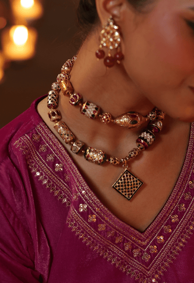 Combo Traditional Jadau Work Necklace Set with earrings