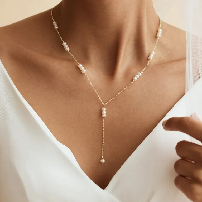 Handmade Real Pearl Y 925 Silver Necklace