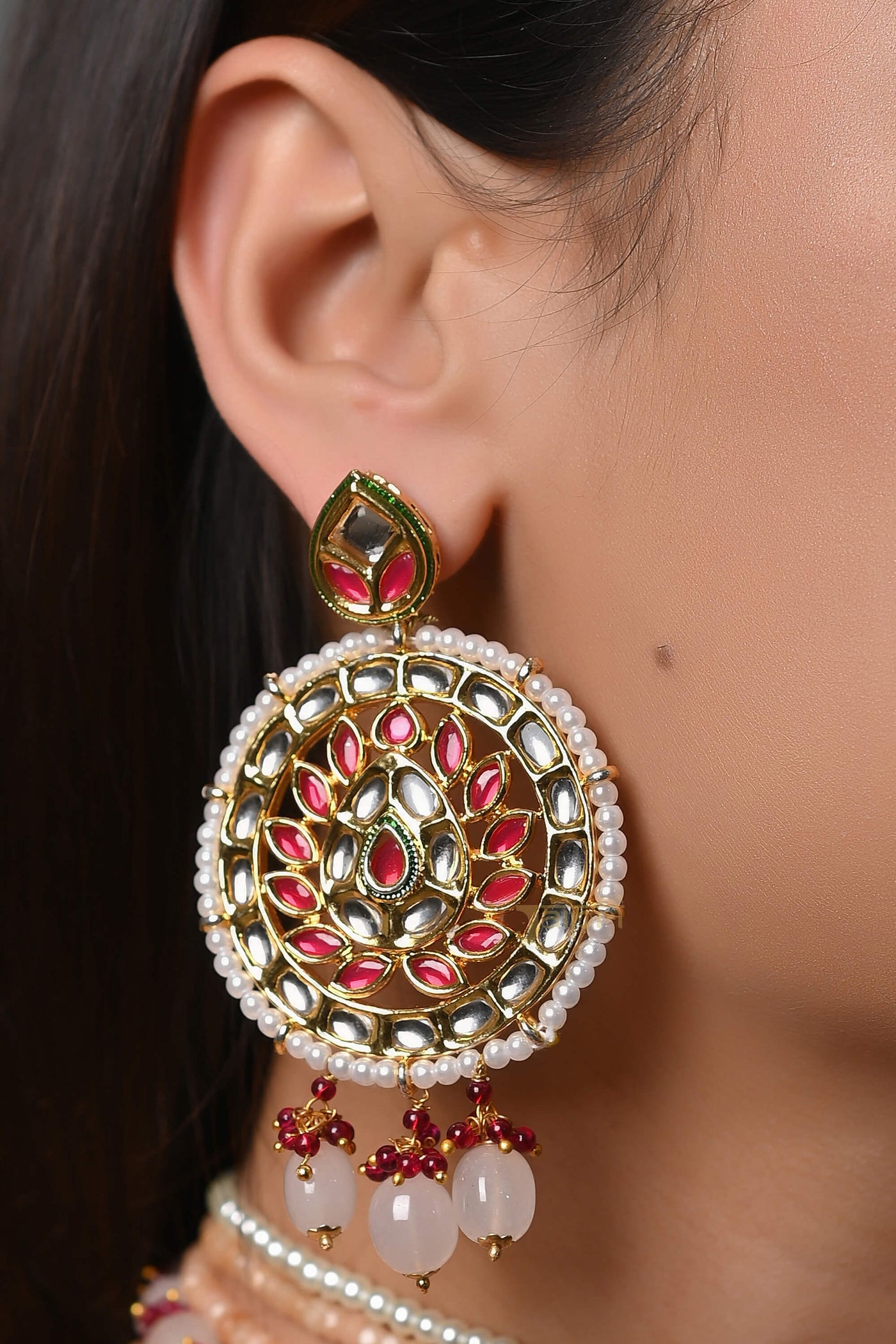 Floral Tear-Drop Kundan Stone Choker With Earrings