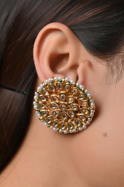 Pearl Beads Stone Kundan Choker With Earrings