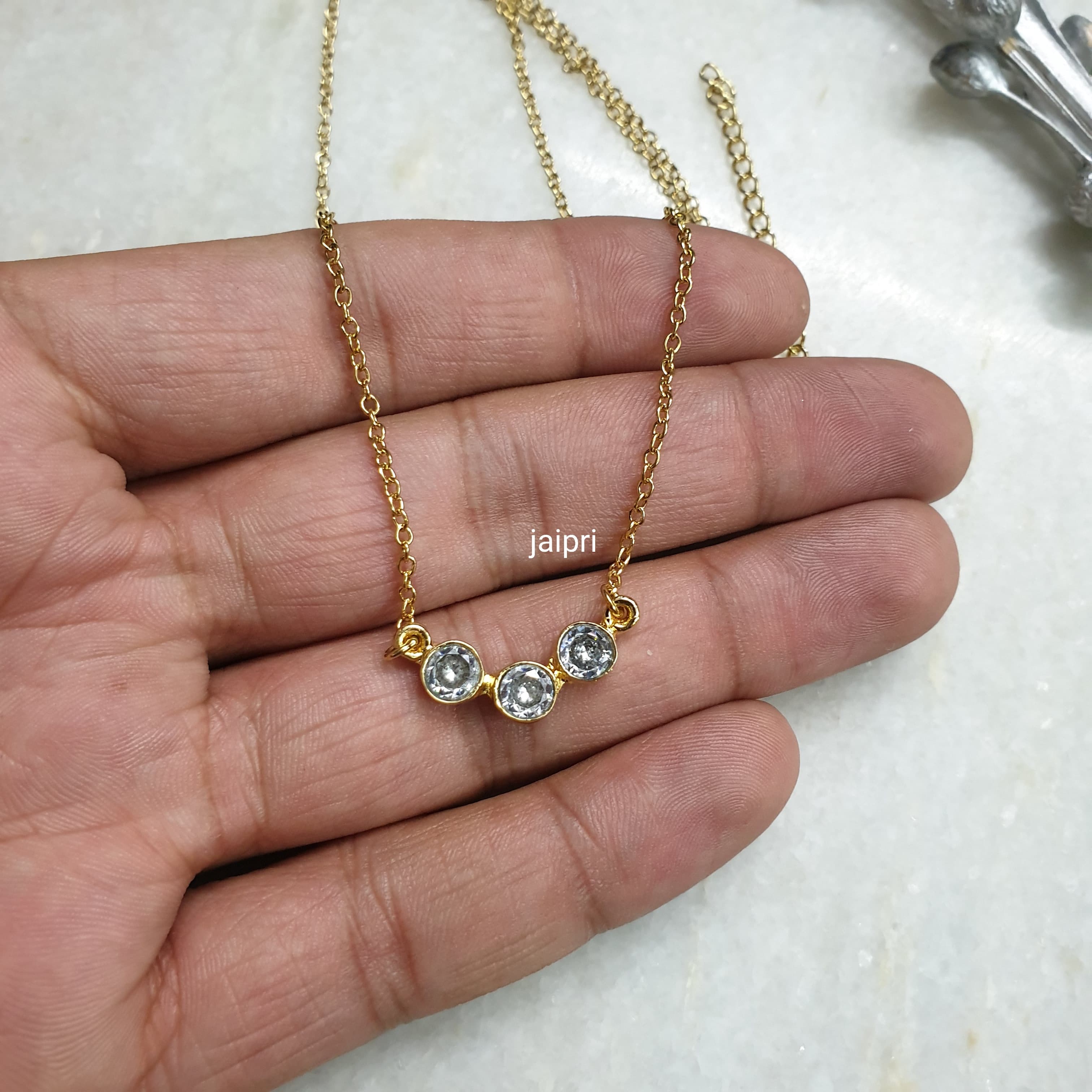 Three Diamond Stone Necklace