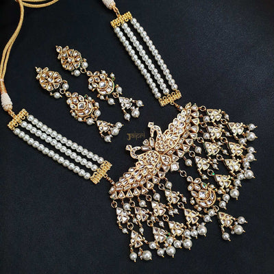 Pearl Beads Stone & Kundan Gold Pendant With Earrings