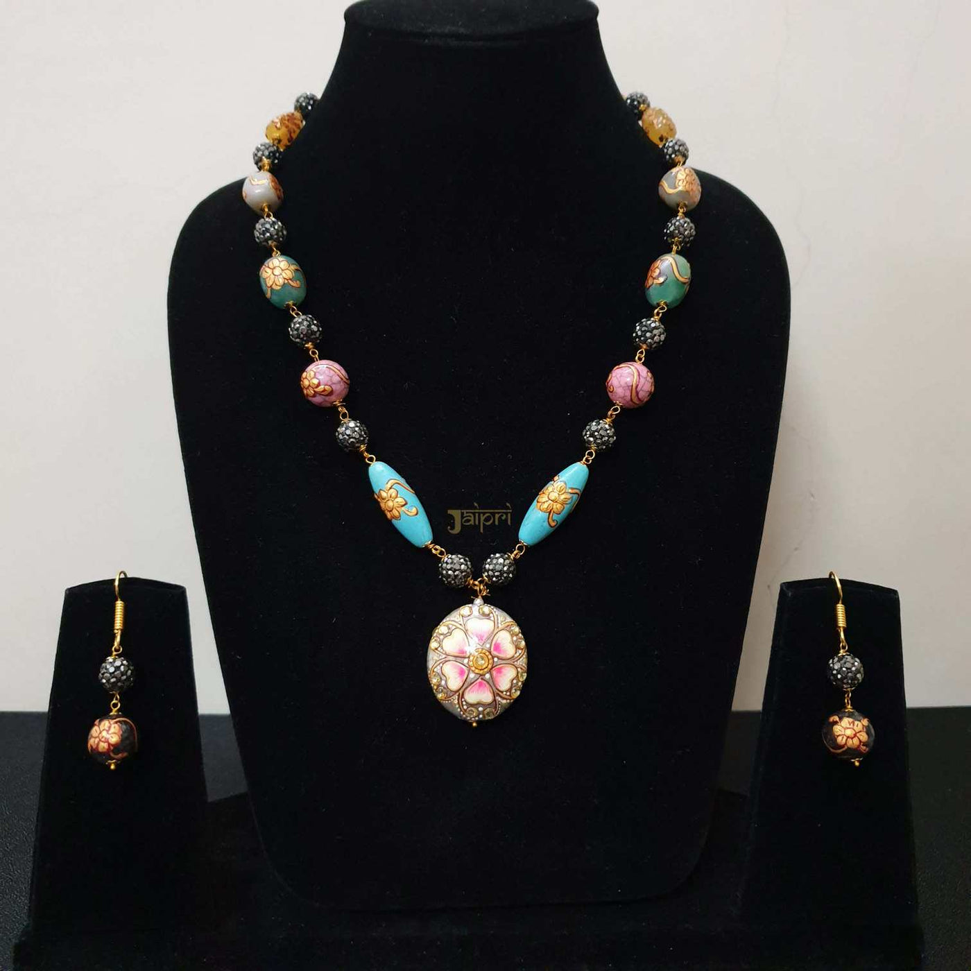 Floral Meenakari Designer Necklace With Earrings