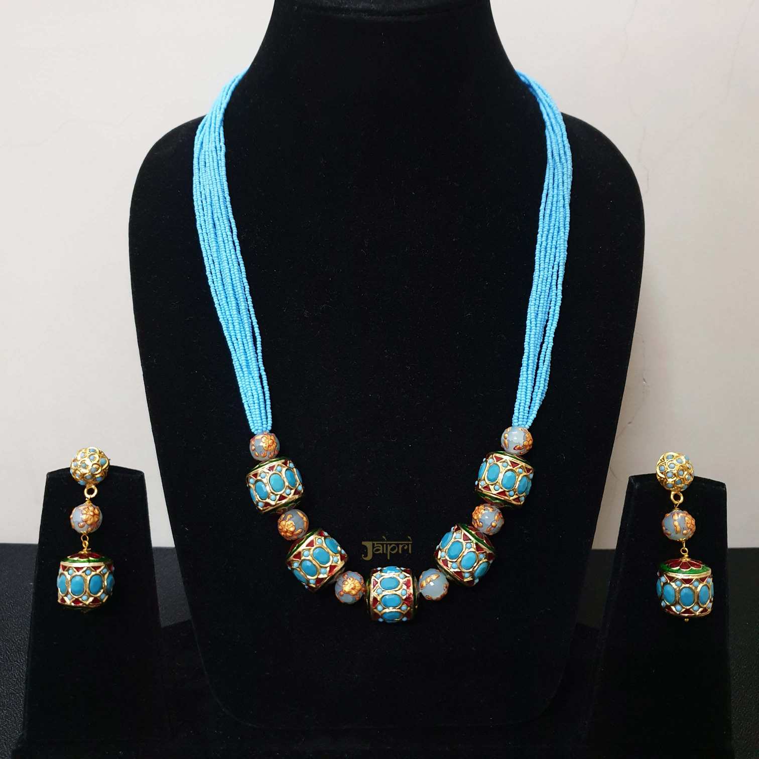 Traditional Jadau Long Necklace With Earrings