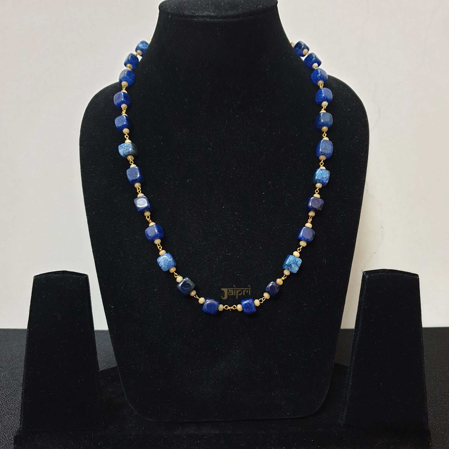 Navy Blue Beads Long Necklace