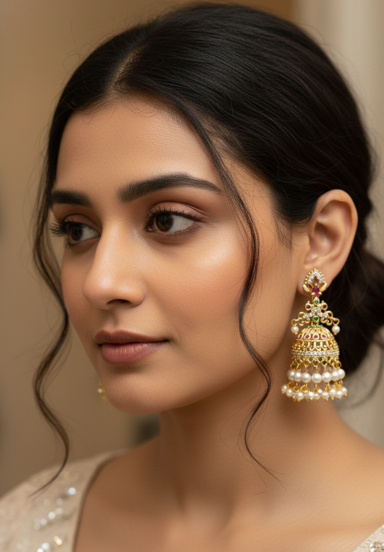 South Indian Pearl Beaded Jhumki Earrings