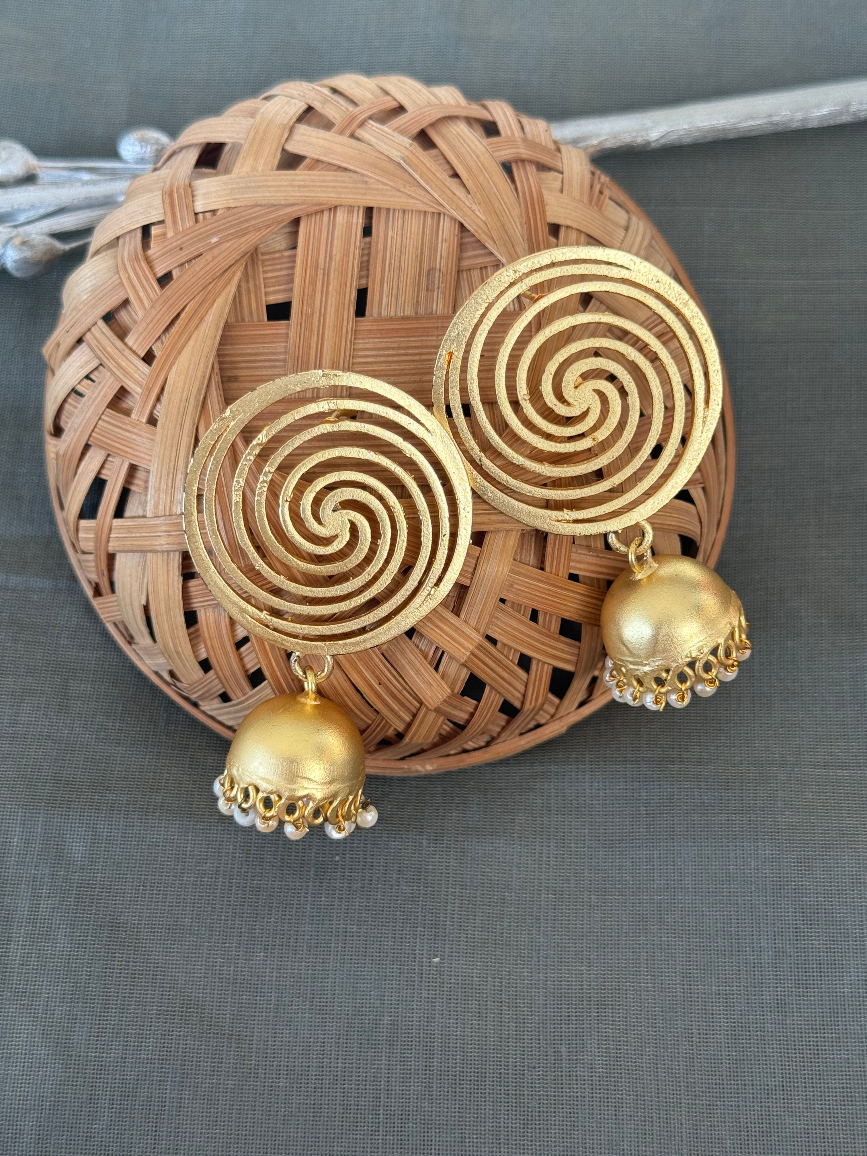 Round Gold Matte Jhumki Earrings