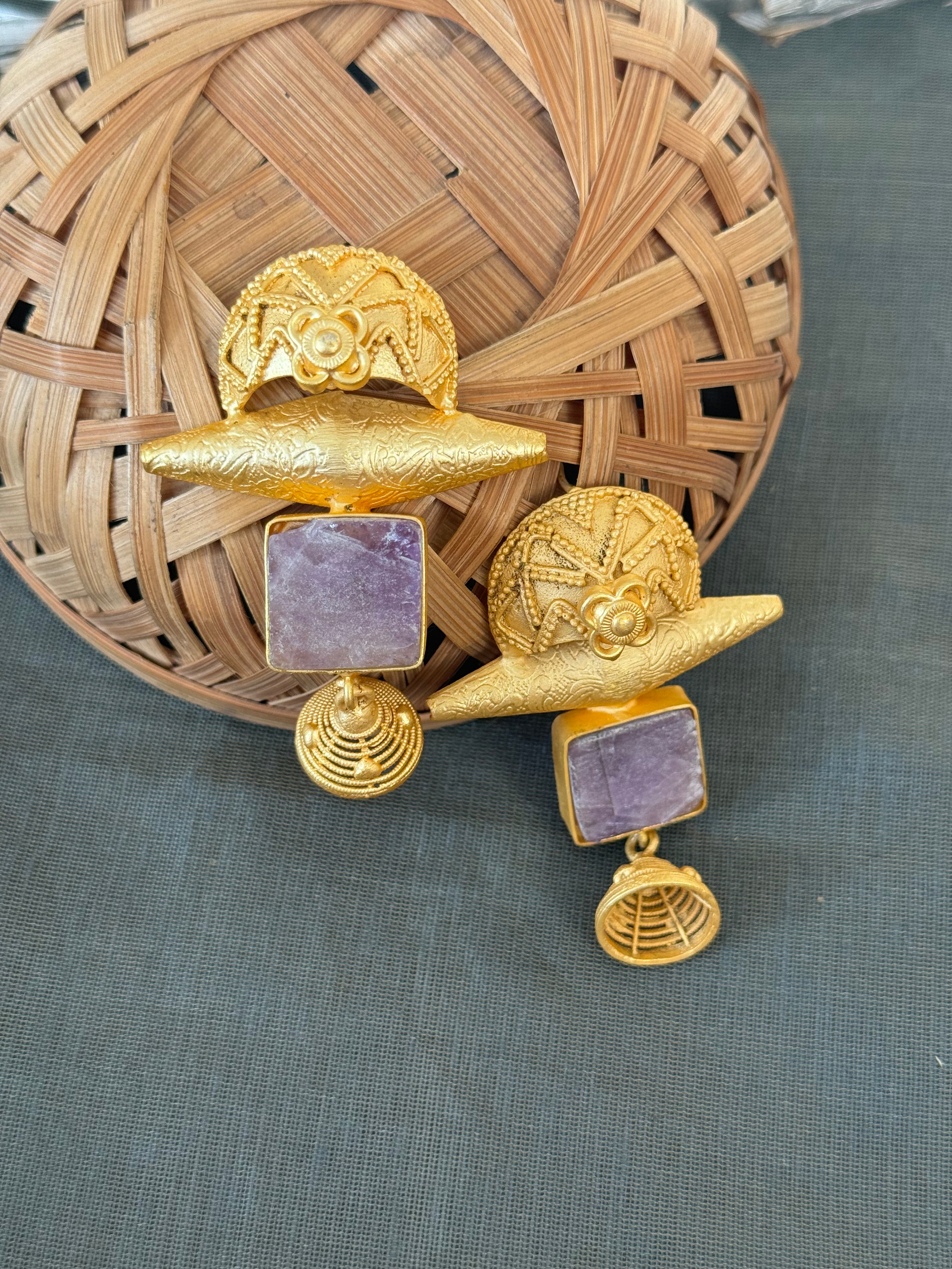 Mauve Druzy Stone Gold Matte Earrings