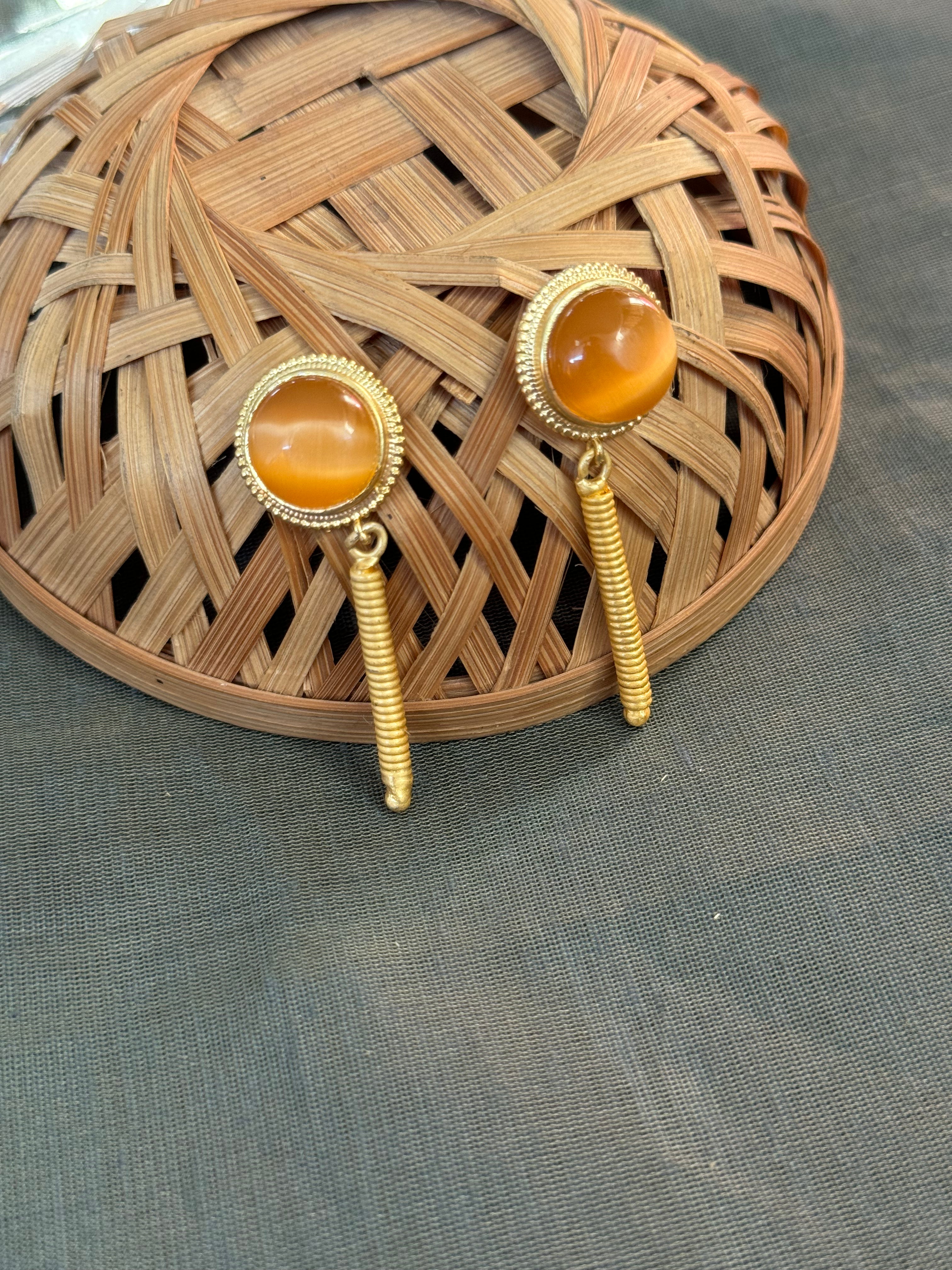 Orange Stone Gold Matte Earrings