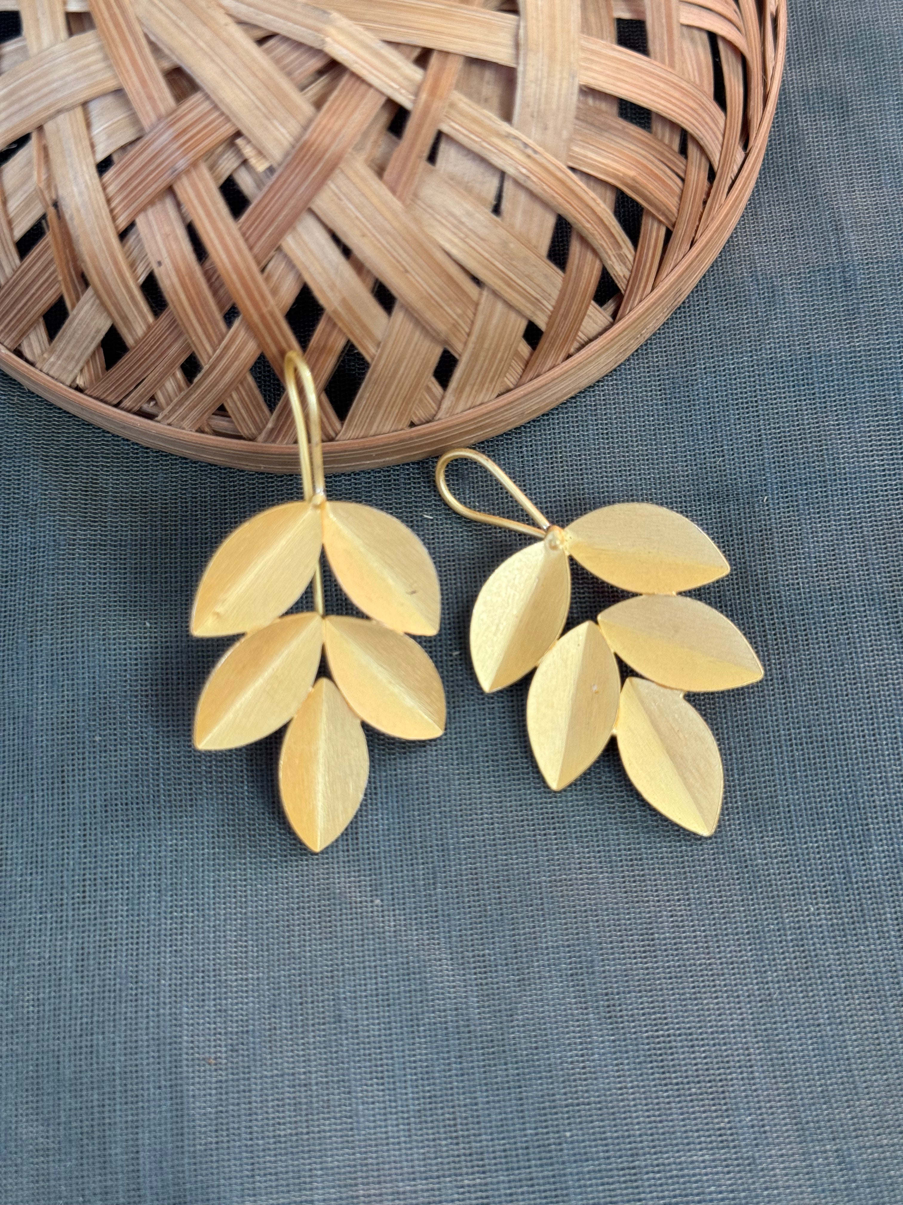 Leaf Gold Matte Hoop Earrings