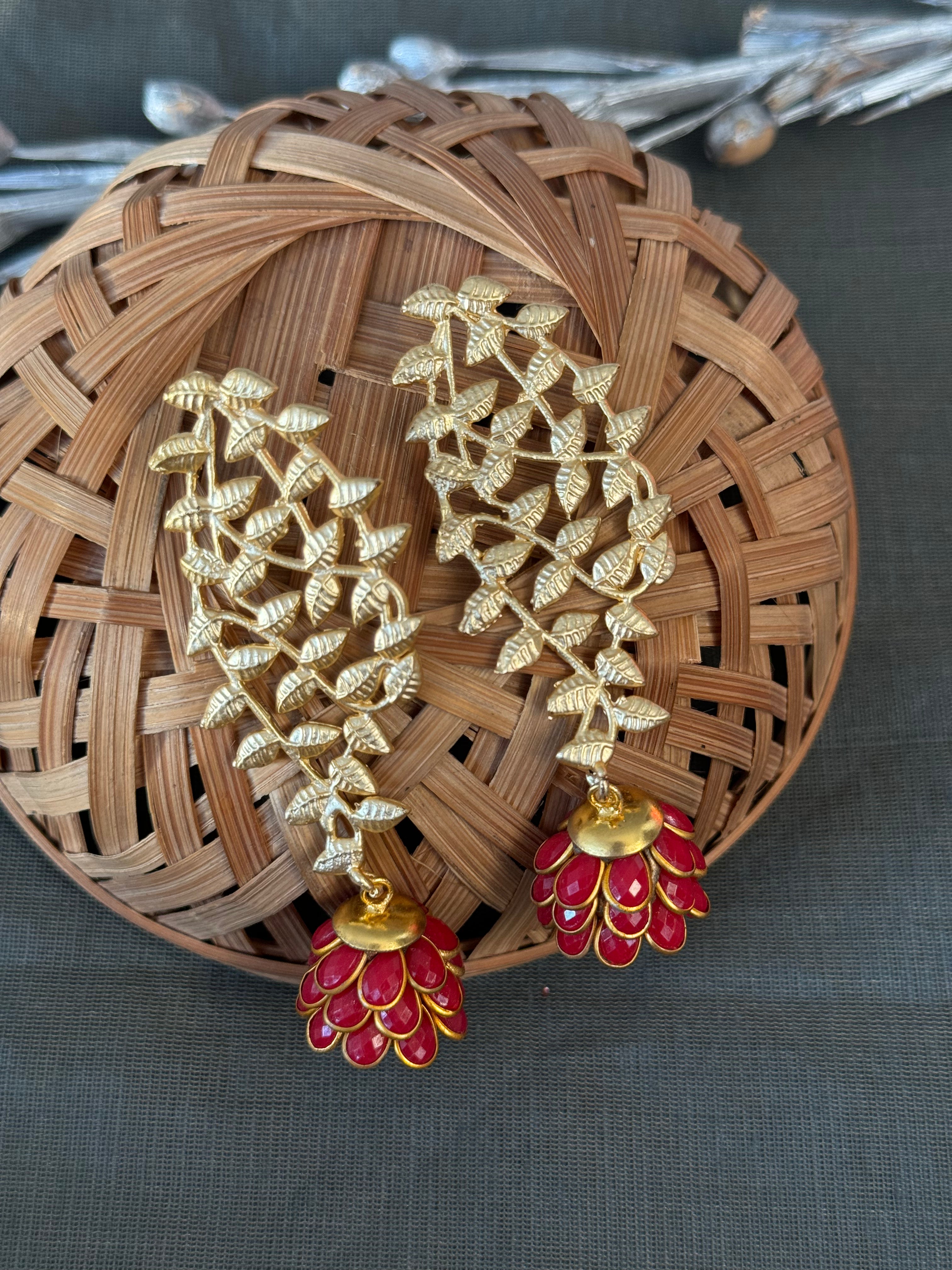 Red Paachi Jhumki Gold Matte Earrings