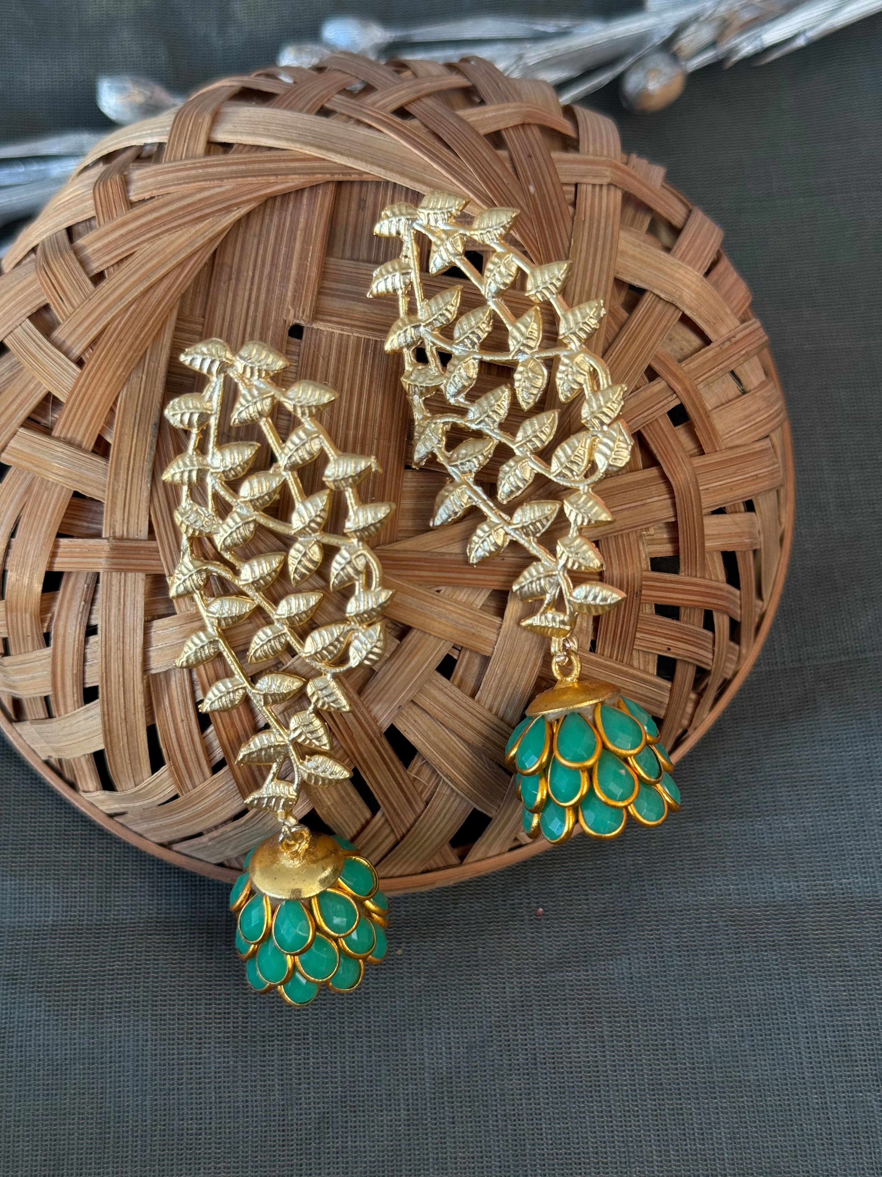 Green Paachi Jhumki Gold Matte Earrings