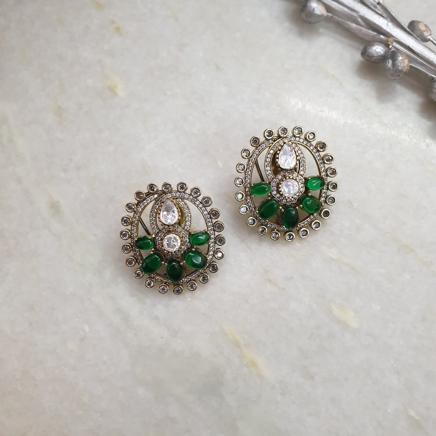 Green Stone Moissanite Earrings