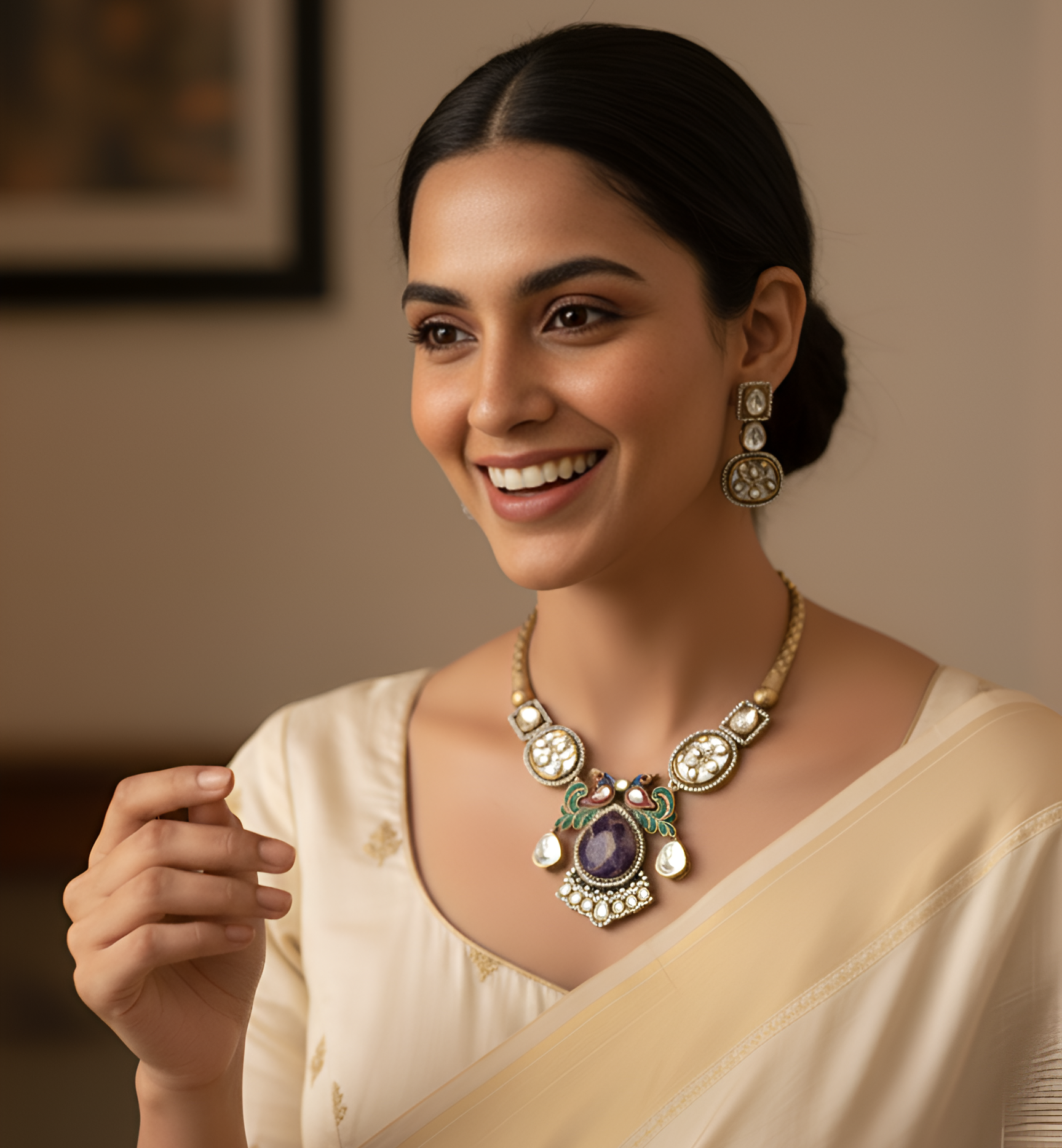 Purple Doublet Stone Hasli Necklace With Earrings