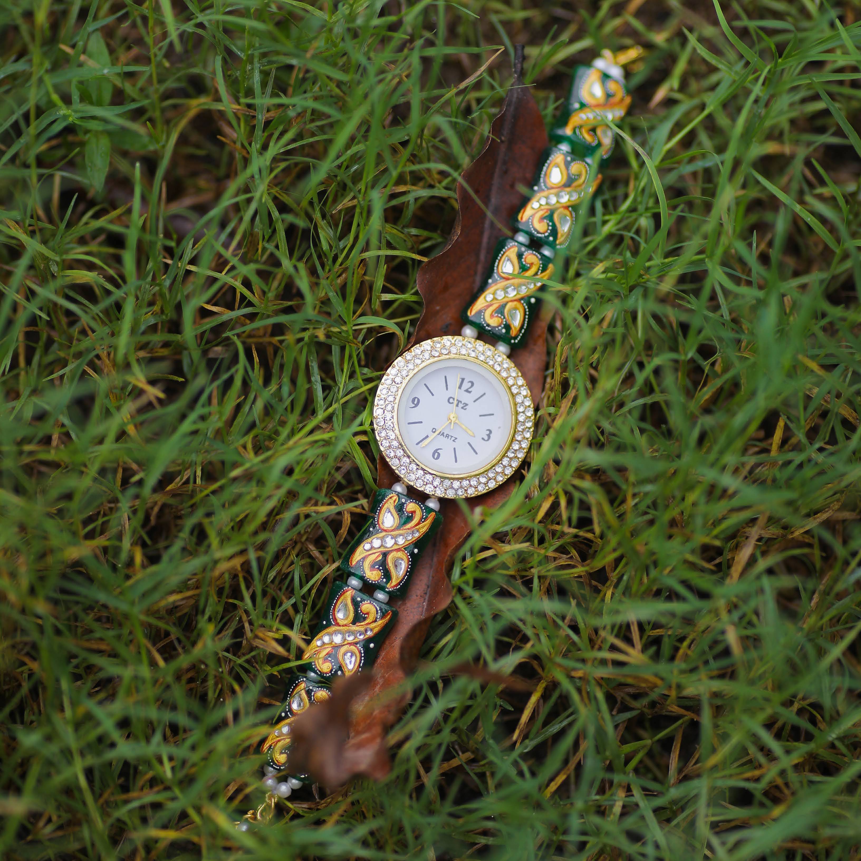 Tanjore Meenakari Handpainted Wrist Watch