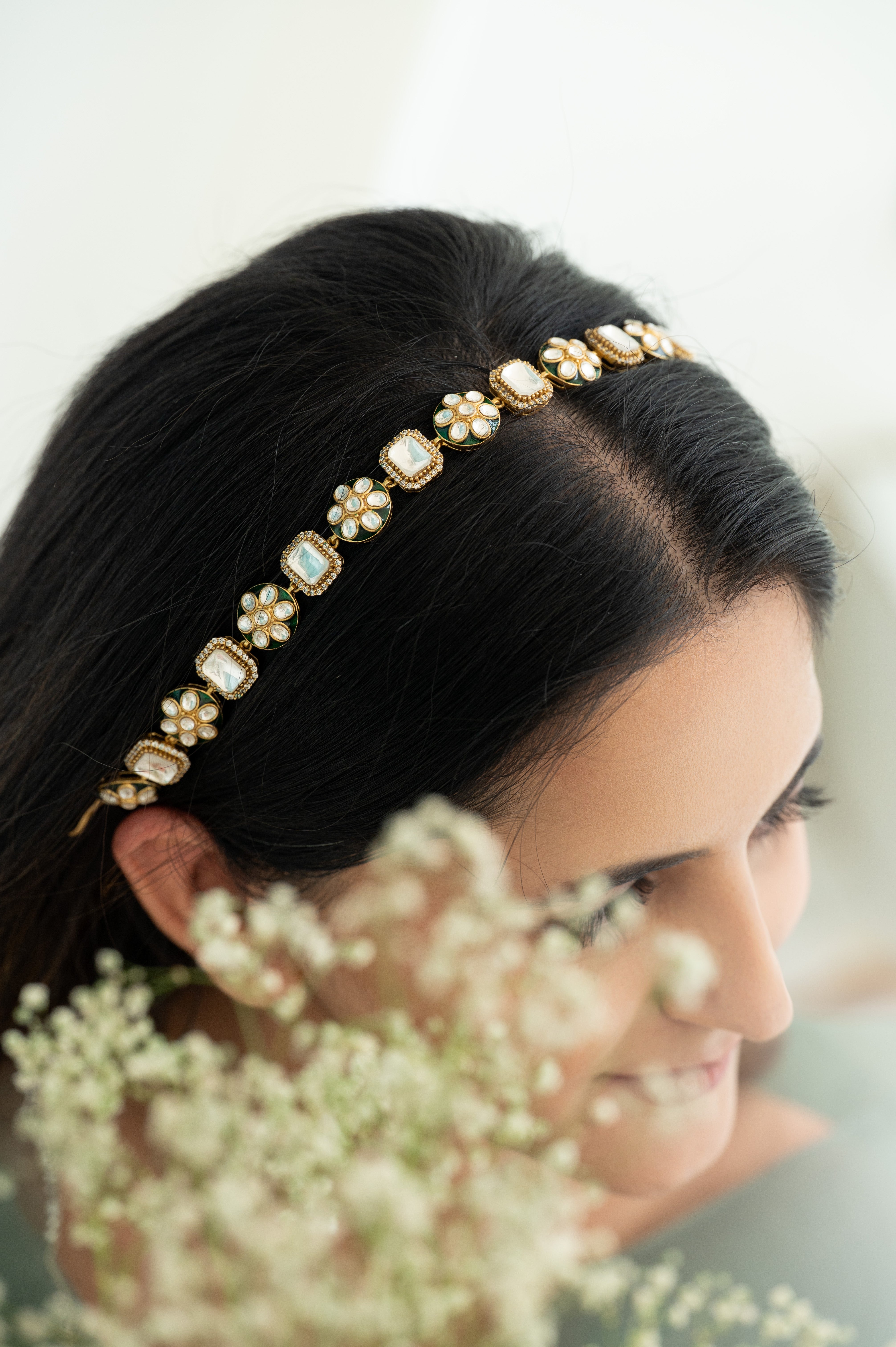 Gold-Plated Luxe Floral Kundan Meenakari Headband