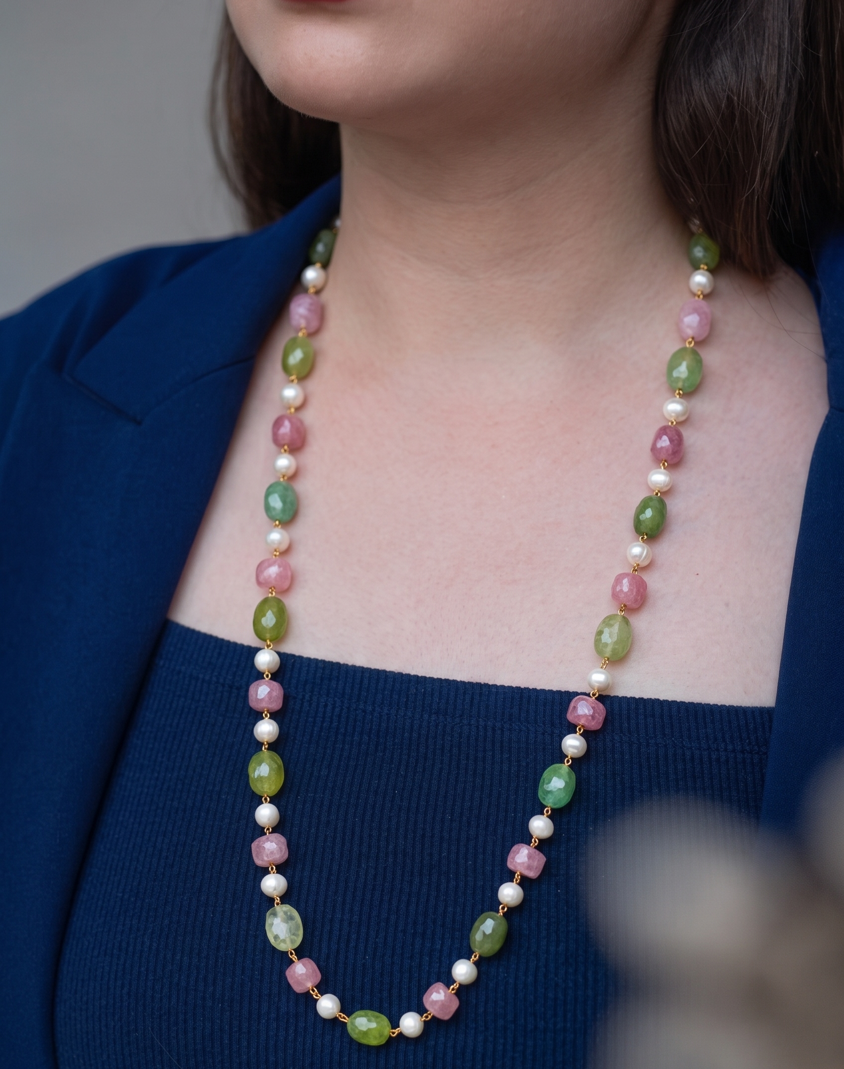 Anam Green Pink Stone Necklace Mala