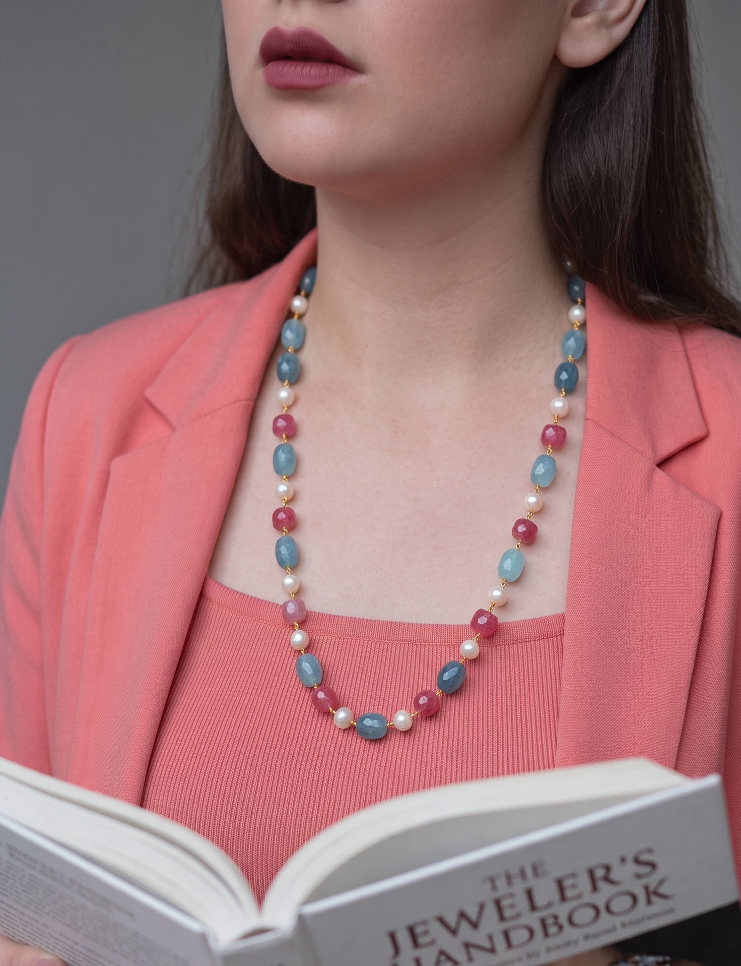 Varisa Blue Red Stone Necklace Mala