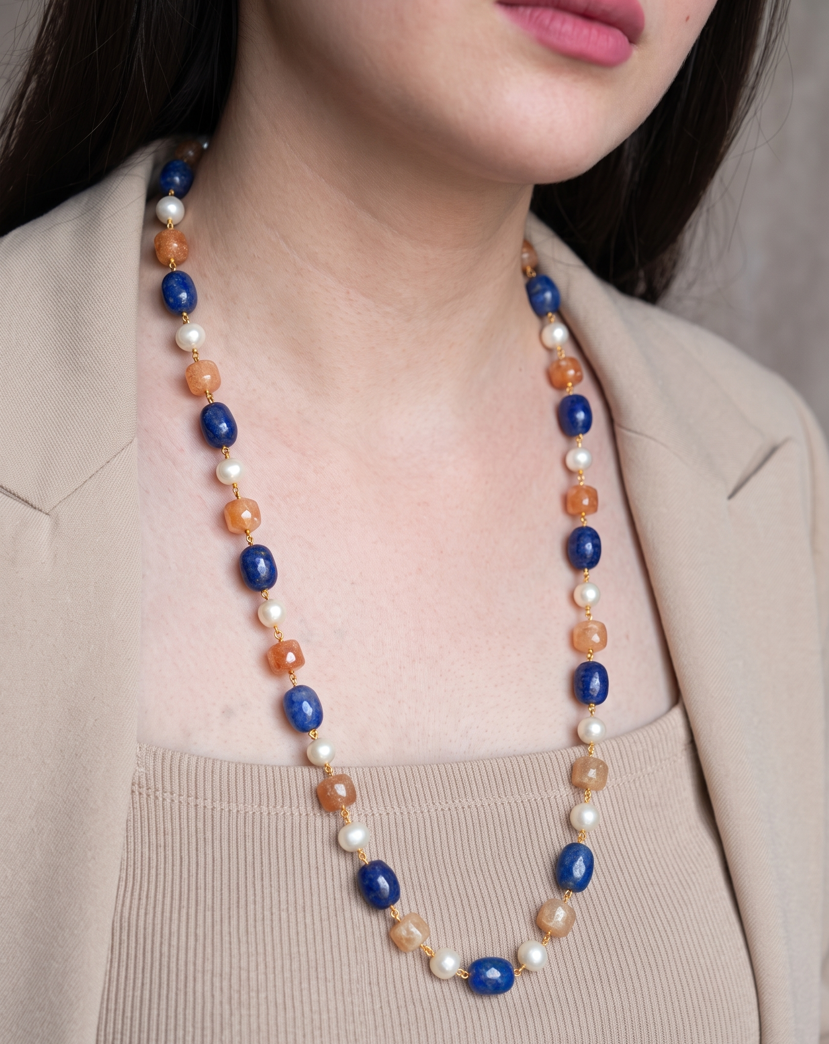 Alaia Blue Orange Stone Necklace Mala