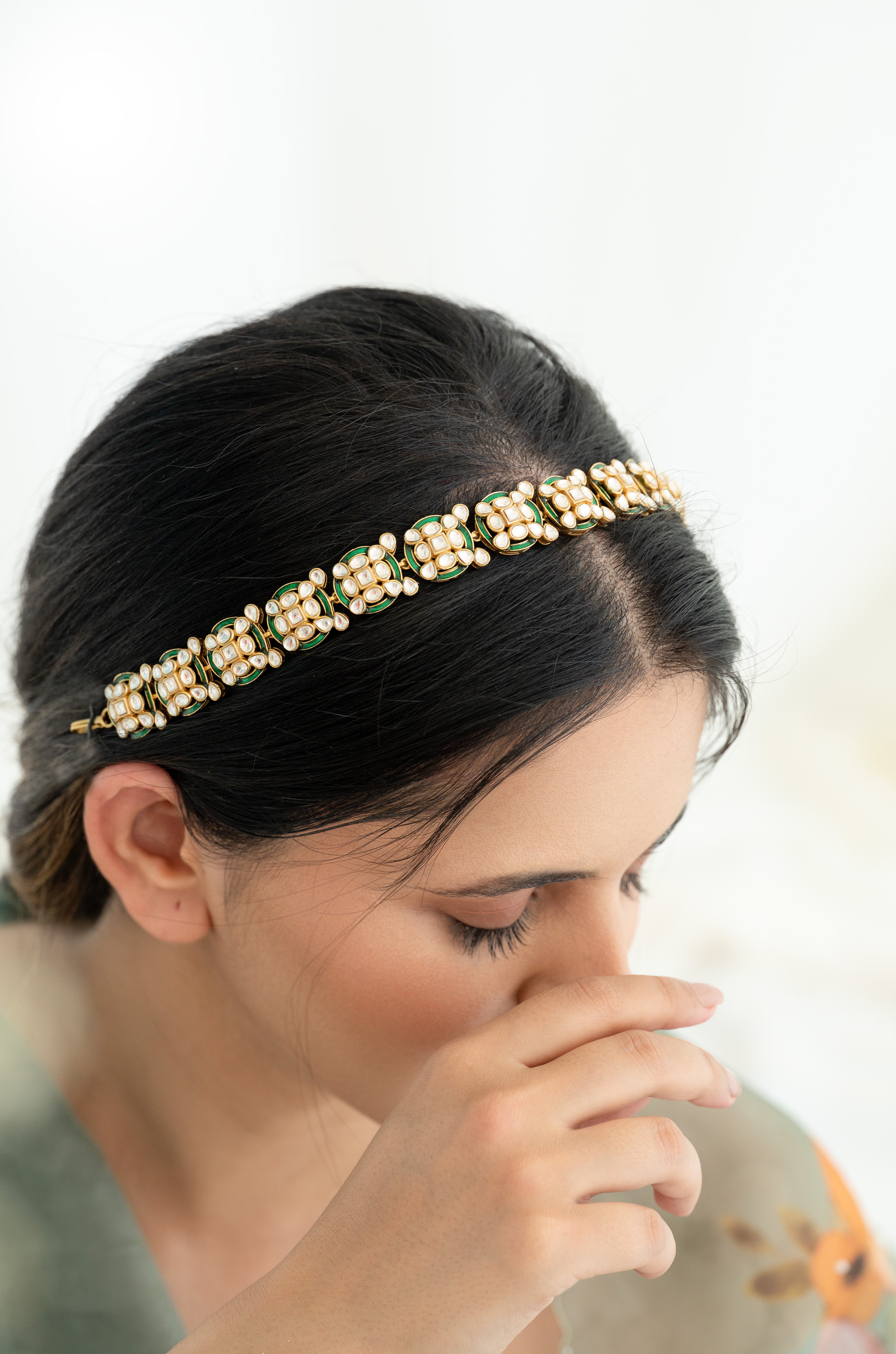 Gold and Green Kundan Headband Bridal and Festive Matha Patti