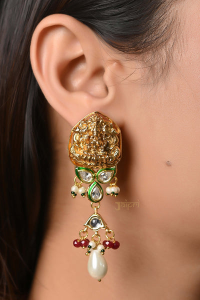 Temple Jewelry Design Ruby & Pearl Stone Necklace With Earrings